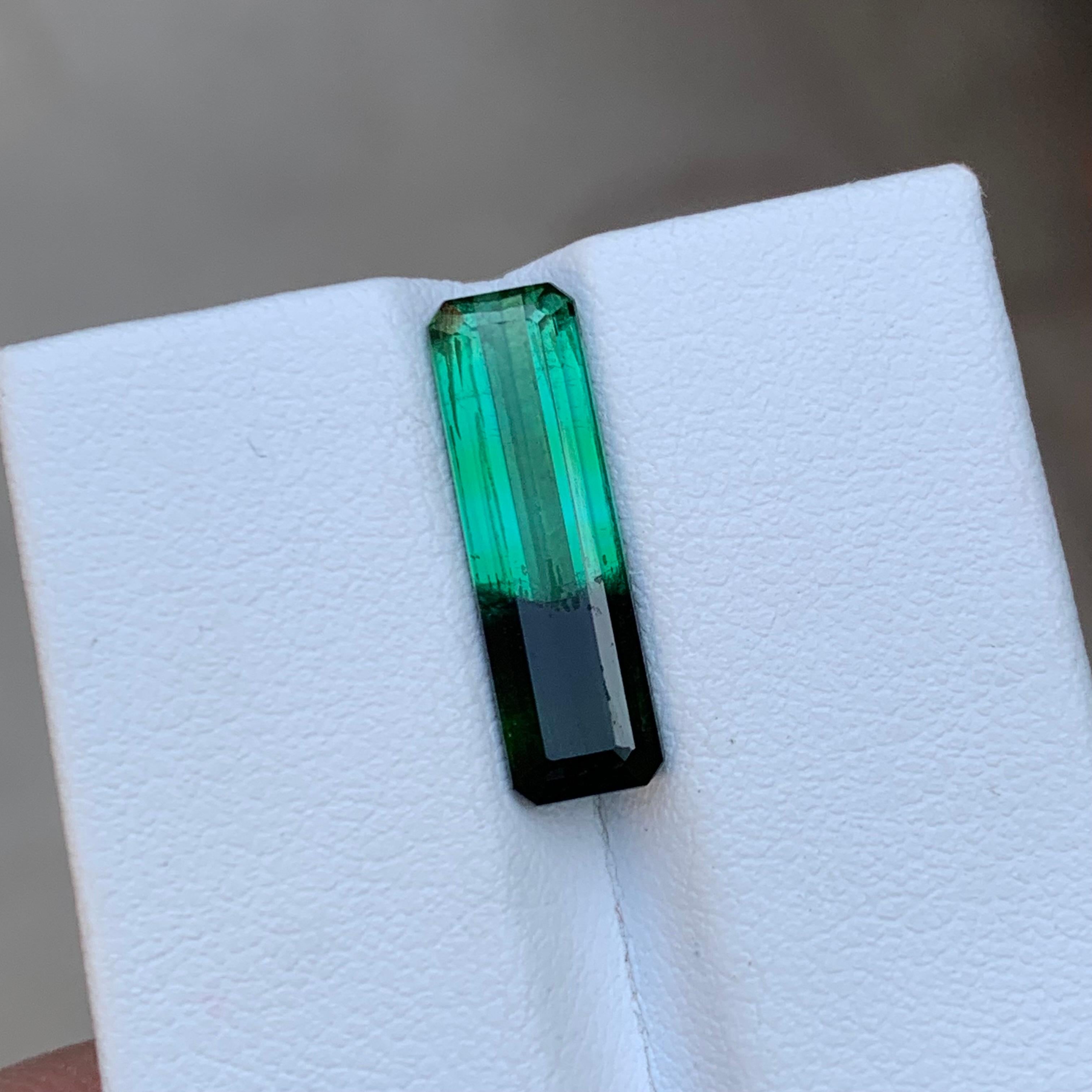 Rare Green & Black Bicolor Tourmaline Gemstone, 3.90 Ct Emerald Cut for Jewelry  For Sale 1