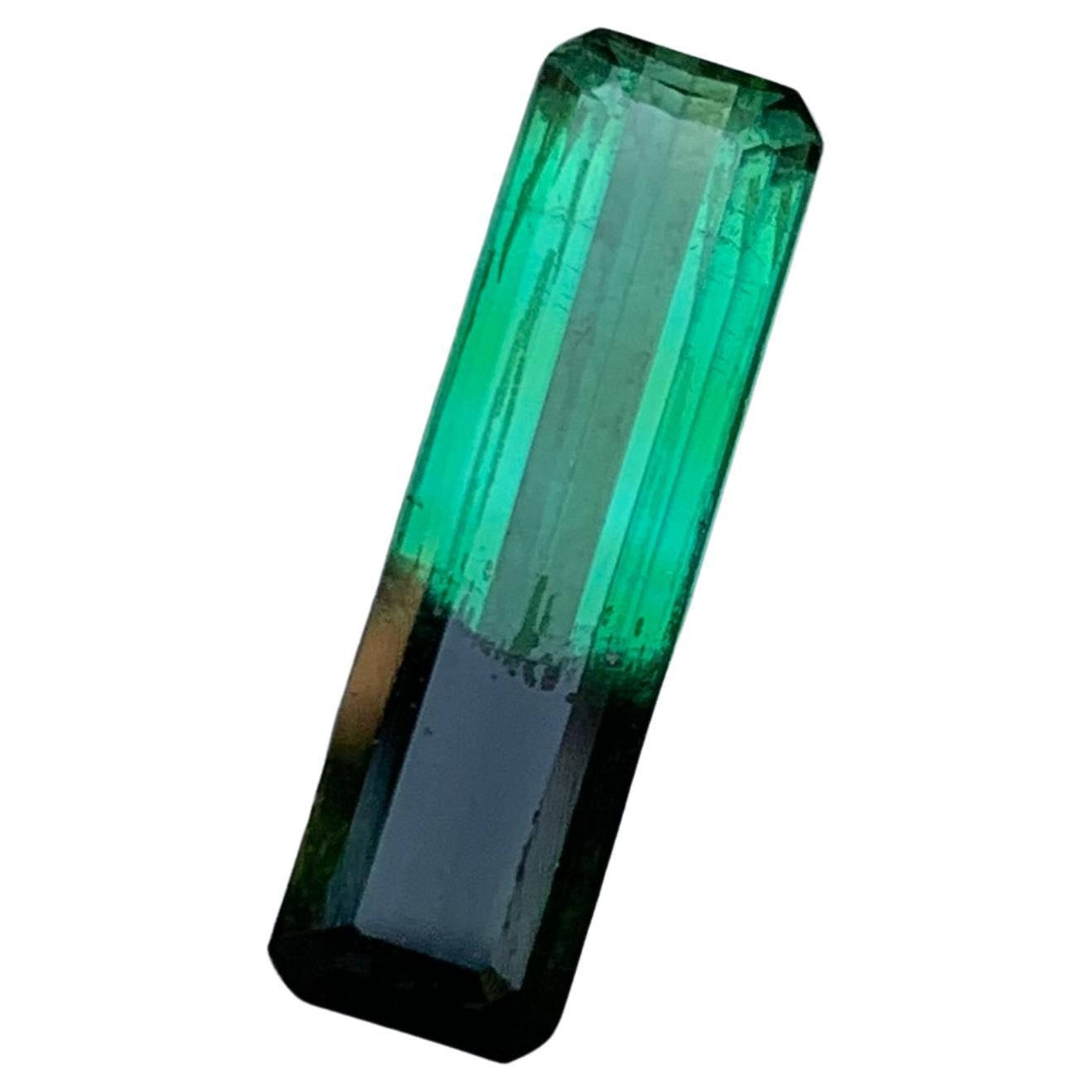 Rare Green & Black Bicolor Tourmaline Gemstone, 3.90 Ct Emerald Cut for Jewelry  For Sale