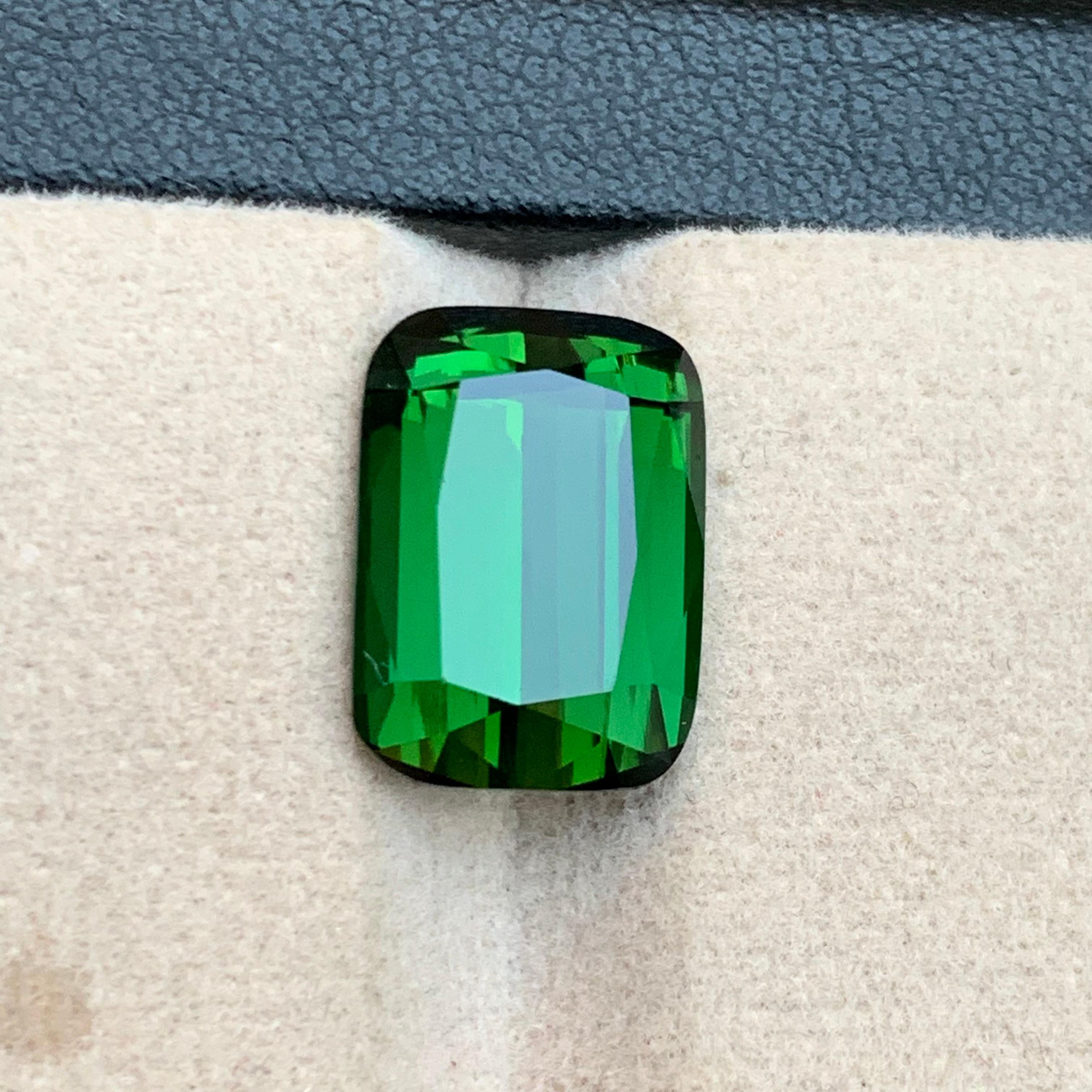 Contemporary Rare Green Cushion Cut Natural Afghani Tourmaline Gemstone, 7.75 Ct-Top Quality For Sale