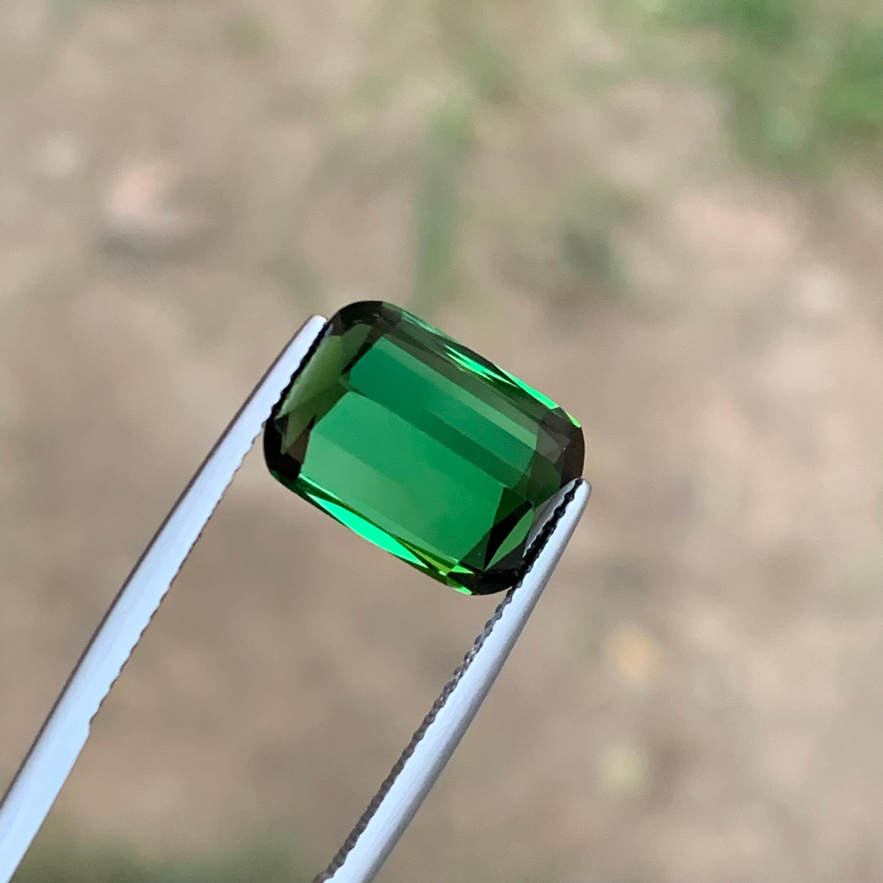 Women's or Men's Rare Green Cushion Cut Natural Afghani Tourmaline Gemstone, 7.75 Ct-Top Quality For Sale