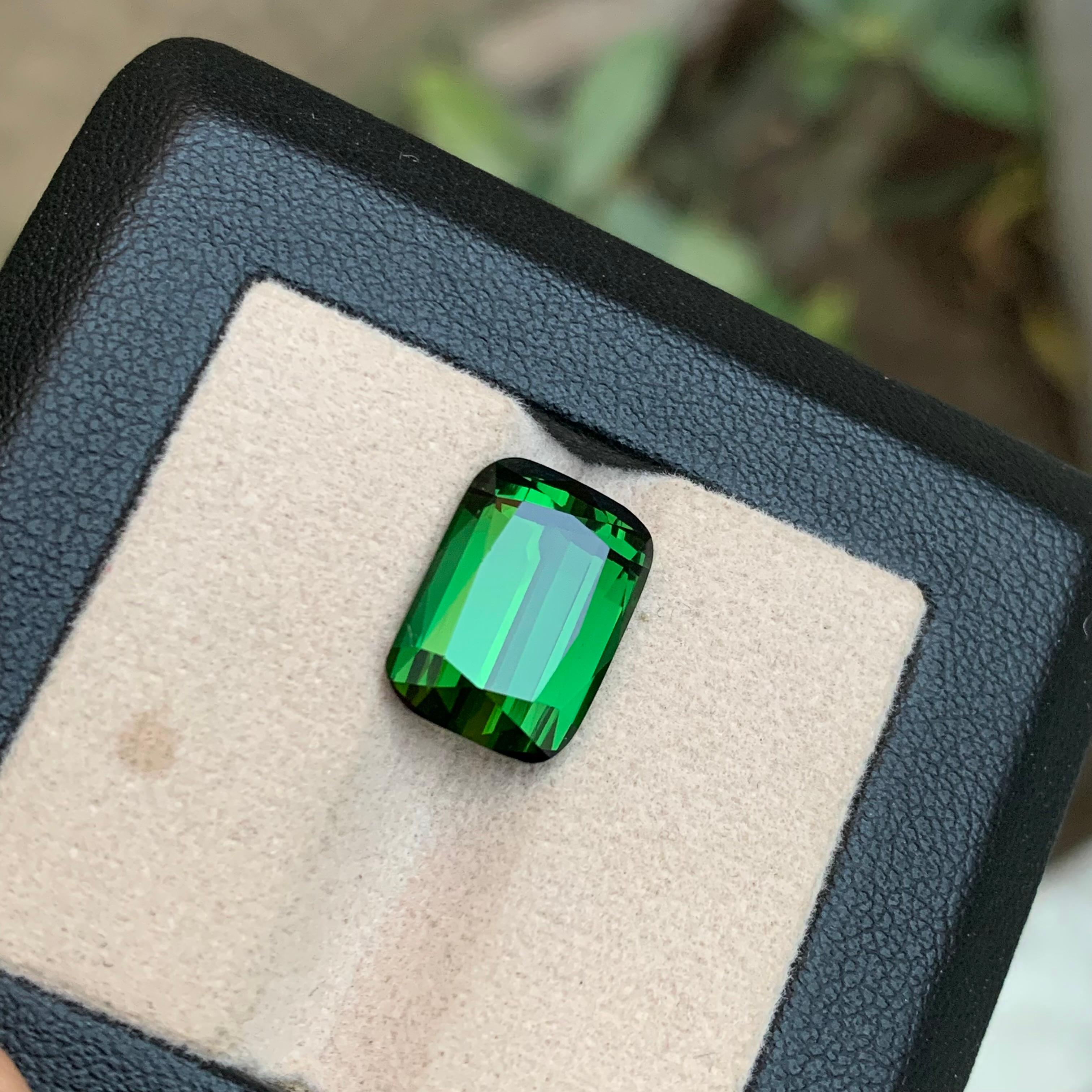 Rare Green Cushion Cut Natural Afghani Tourmaline Gemstone, 7.75 Ct-Top Quality For Sale 3