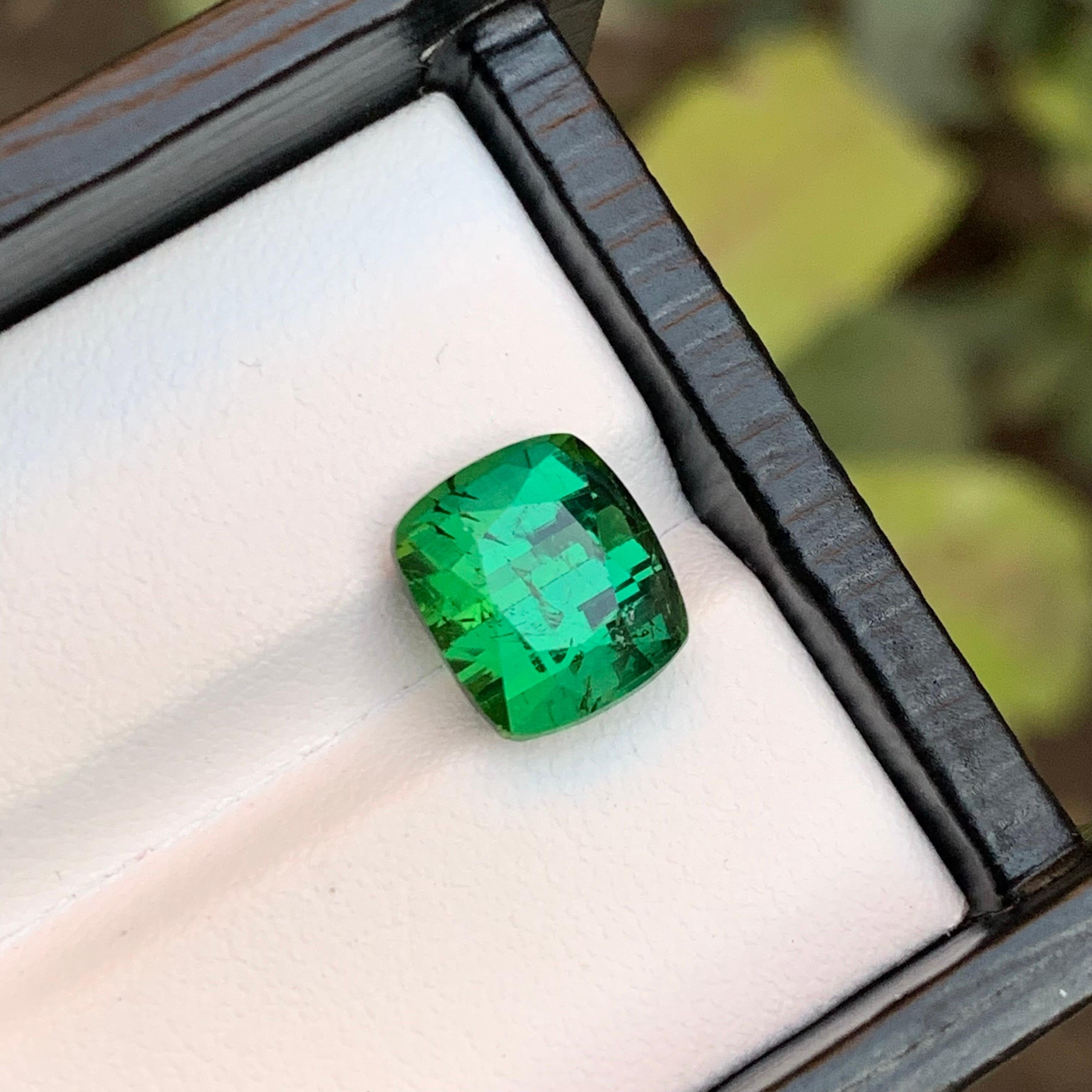Contemporary Rare Green Cushion Cut Natural Tourmaline Loose Gemstone, 5.05 Carat-Afghanistan For Sale