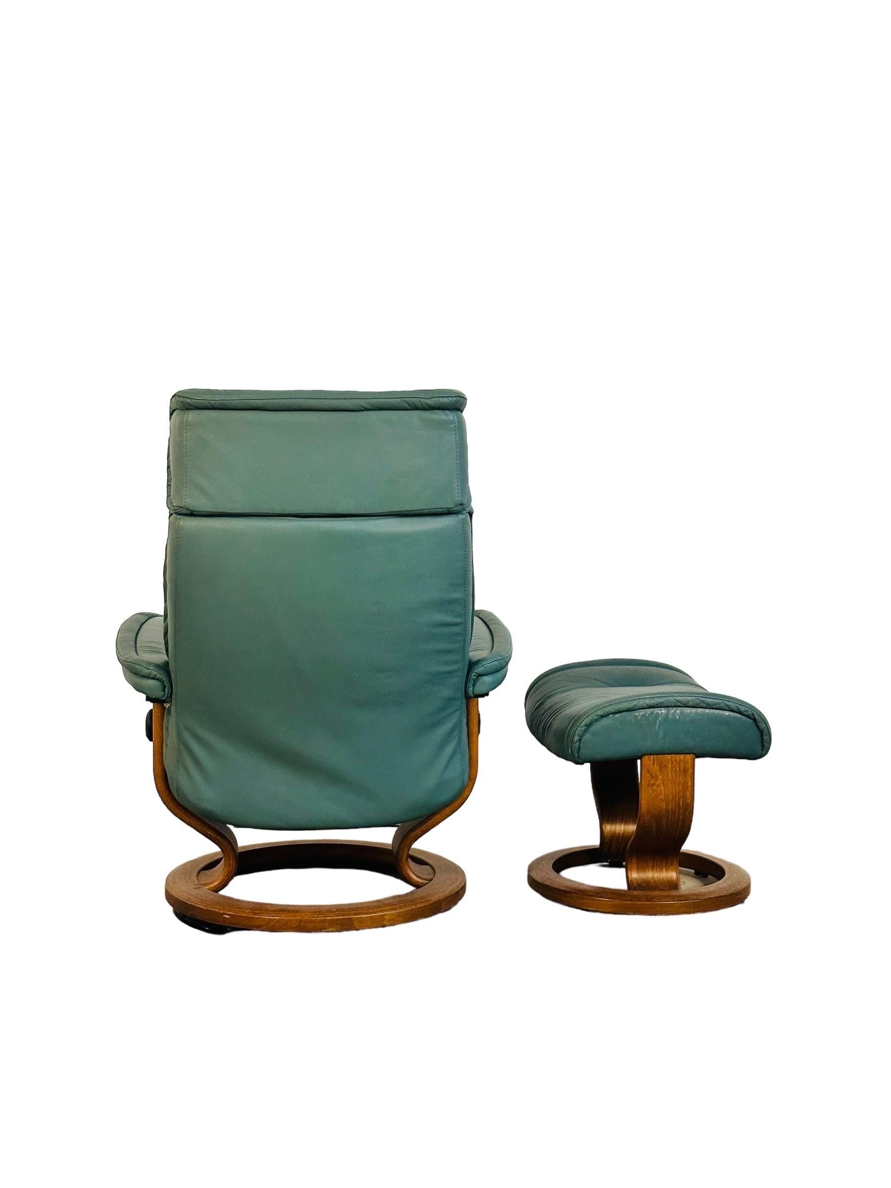 Norwegian Rare Green Ekornes Stressless Lounge Chair & Ottoman