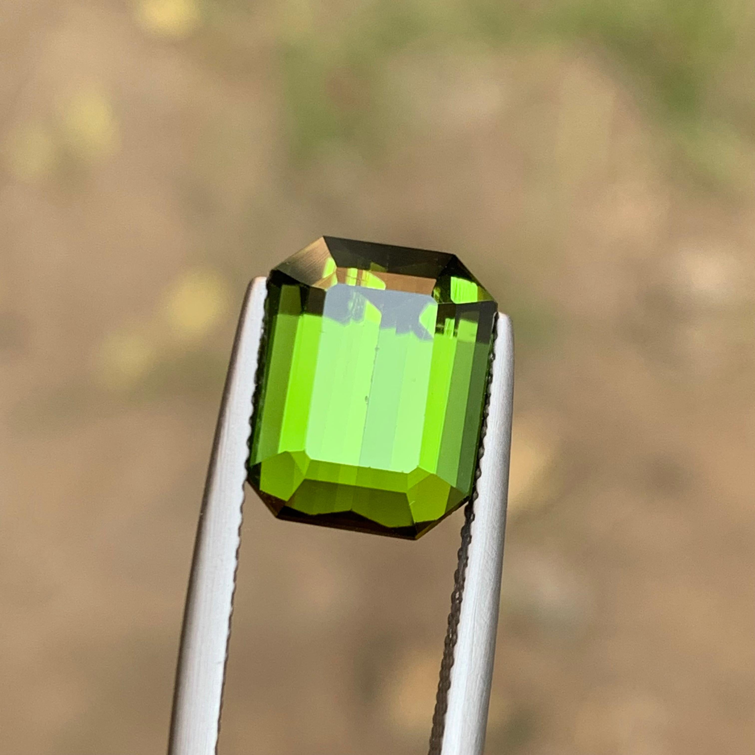 Contemporary Rare Green Emerald Cut Natural Tourmaline Loose Gemstone, 5.35 Carat-Afghani For Sale