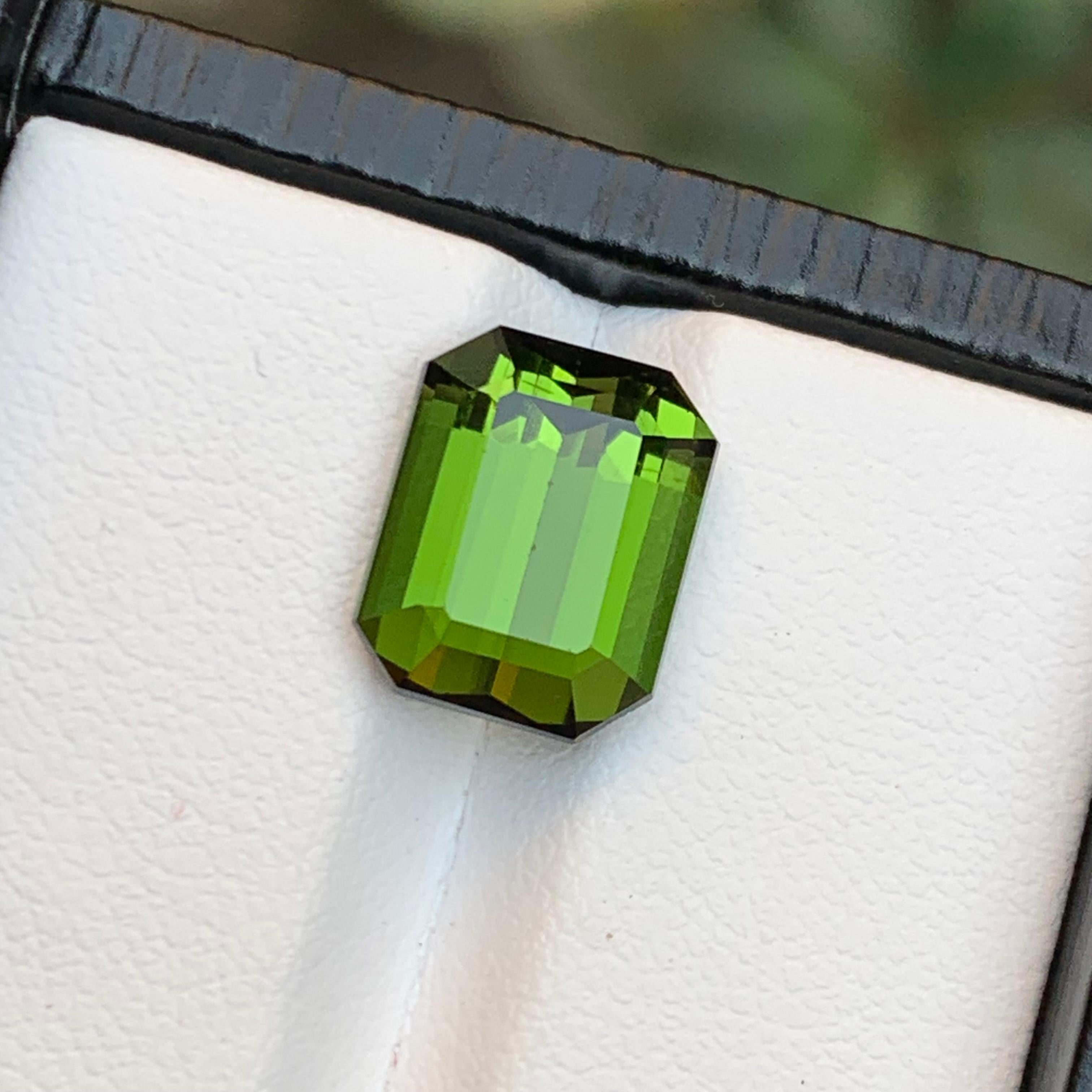 Women's or Men's Rare Green Emerald Cut Natural Tourmaline Loose Gemstone, 5.35 Carat-Afghani For Sale