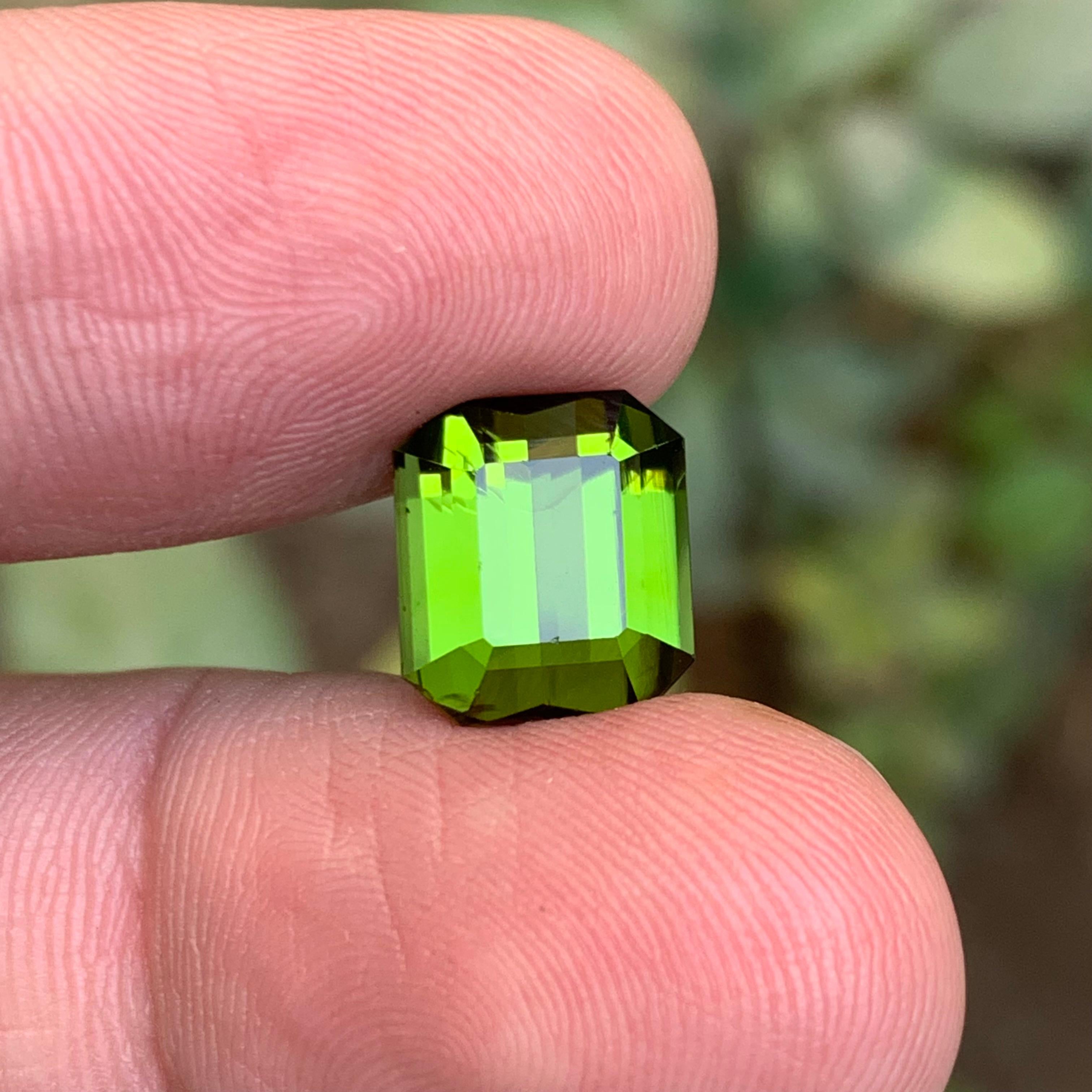 Contemporary Vivid Green Natural Tourmaline Ring, Pendant Loose Gemstone 6.25 Ct Emerald Cut For Sale