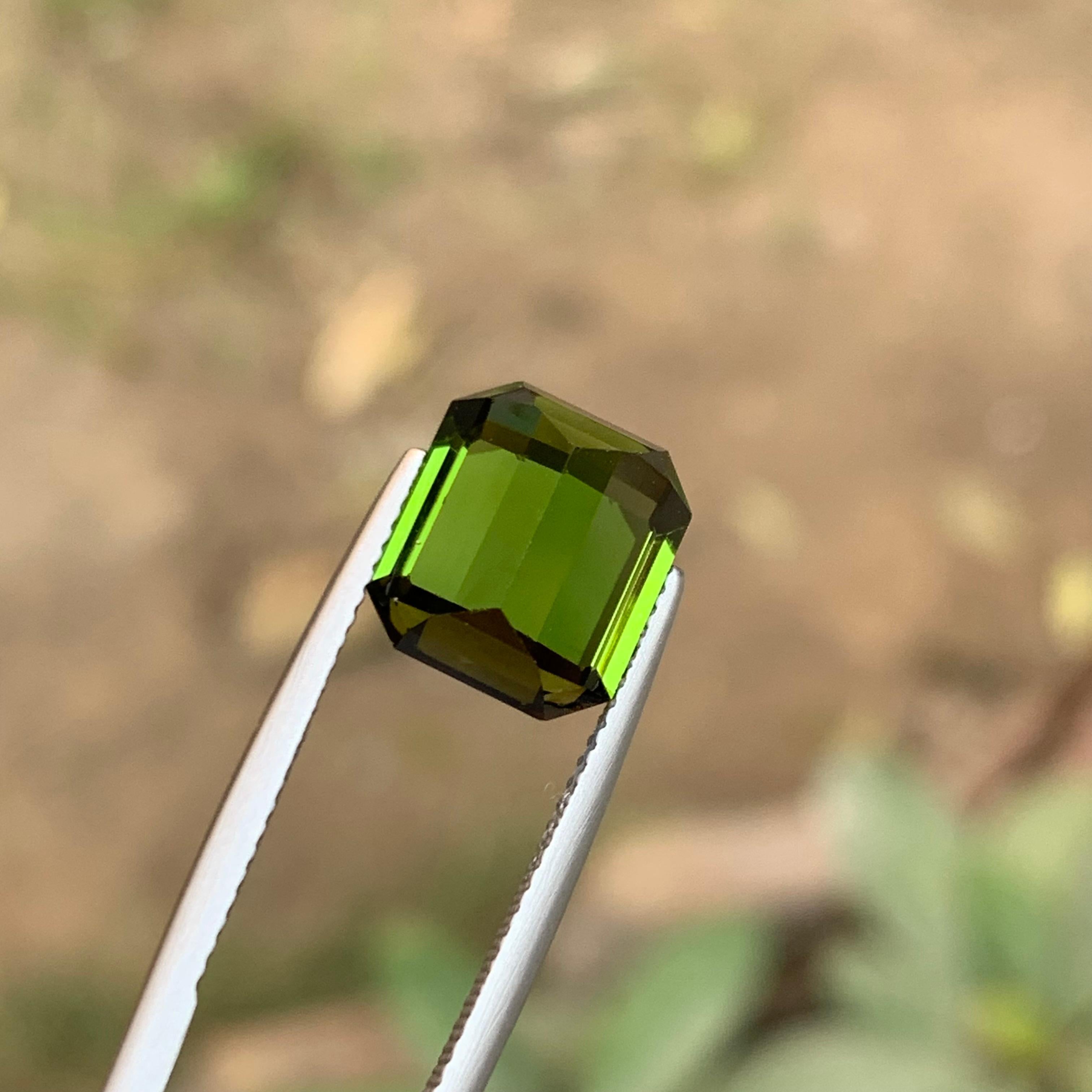 Vivid Green Natural Tourmaline Ring, Pendant Loose Gemstone 6.25 Ct Emerald Cut For Sale 2