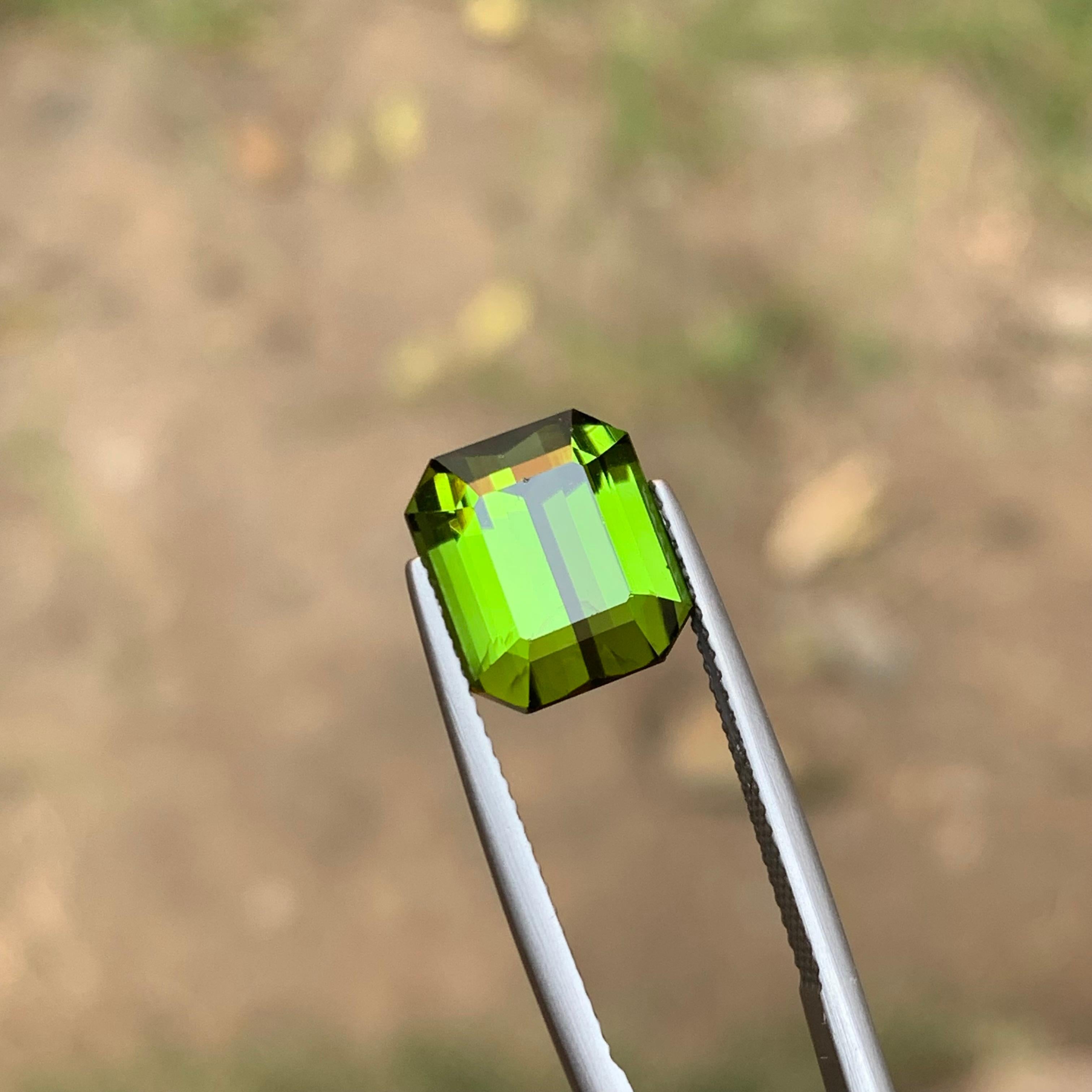 Vivid Green Natural Tourmaline Ring, Pendant Loose Gemstone 6.25 Ct Emerald Cut For Sale 4