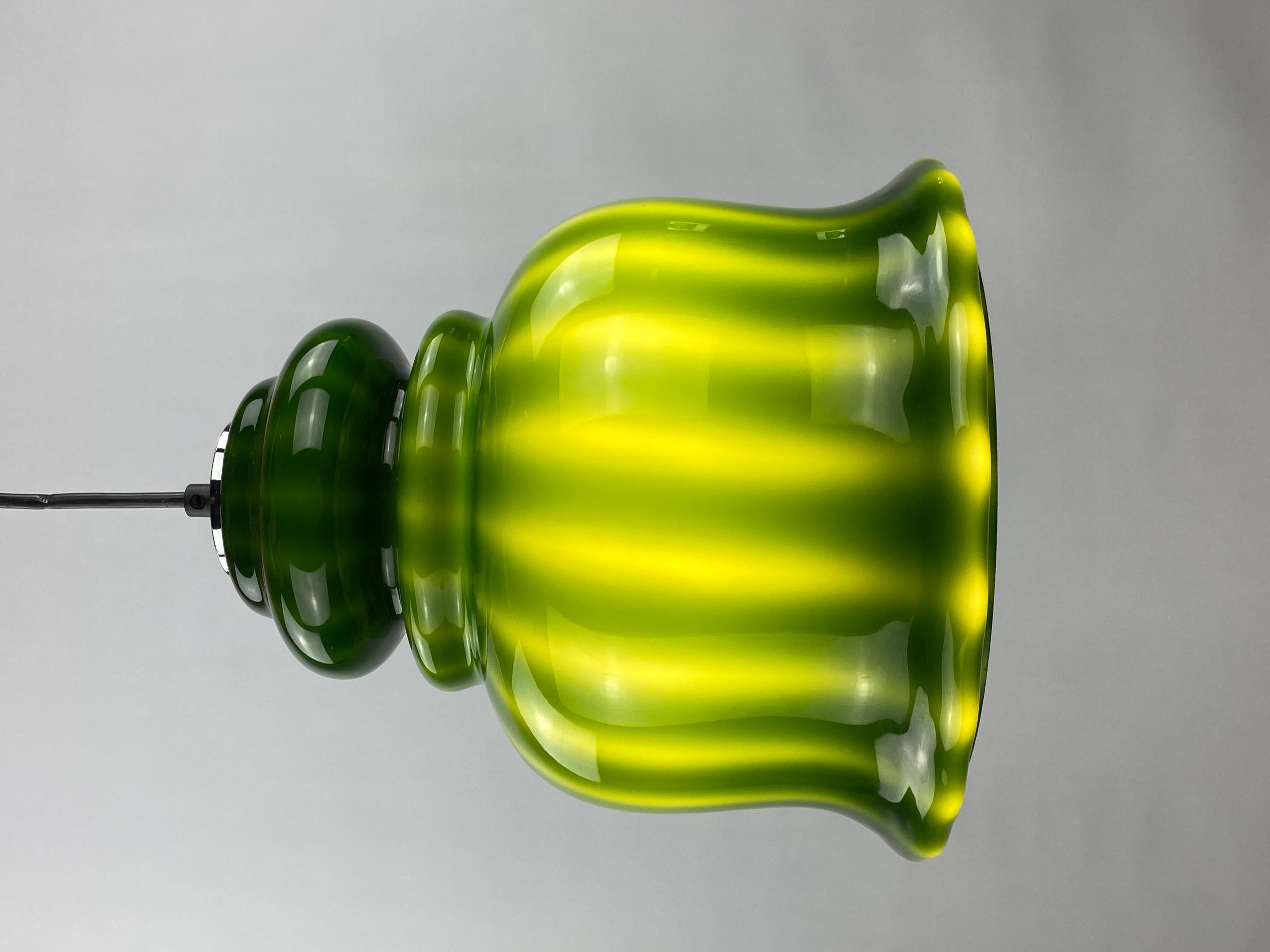 Glass Rare green glass pendant light by Peill and Putzler 1960 For Sale