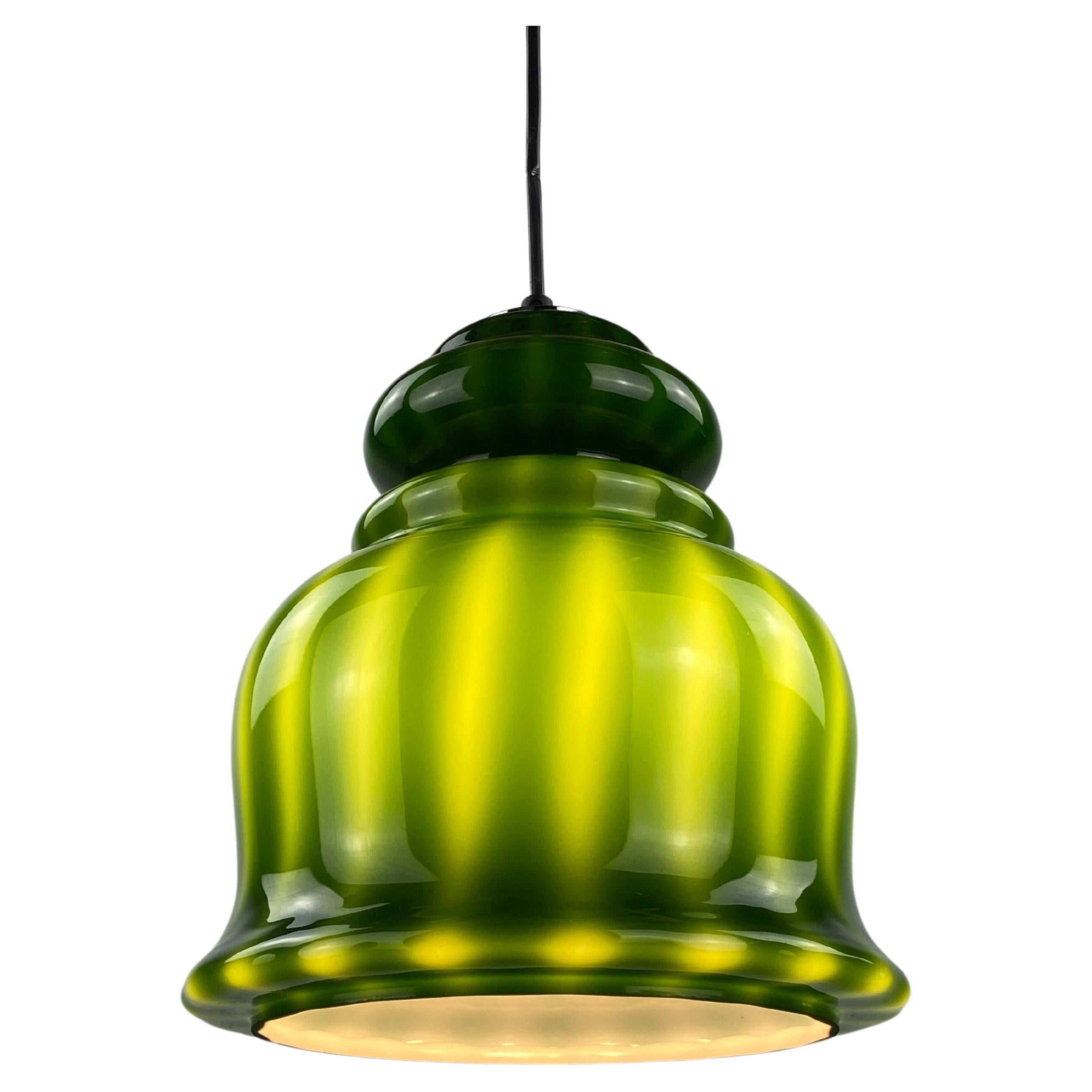 Rare green glass pendant light by Peill and Putzler 1960 For Sale