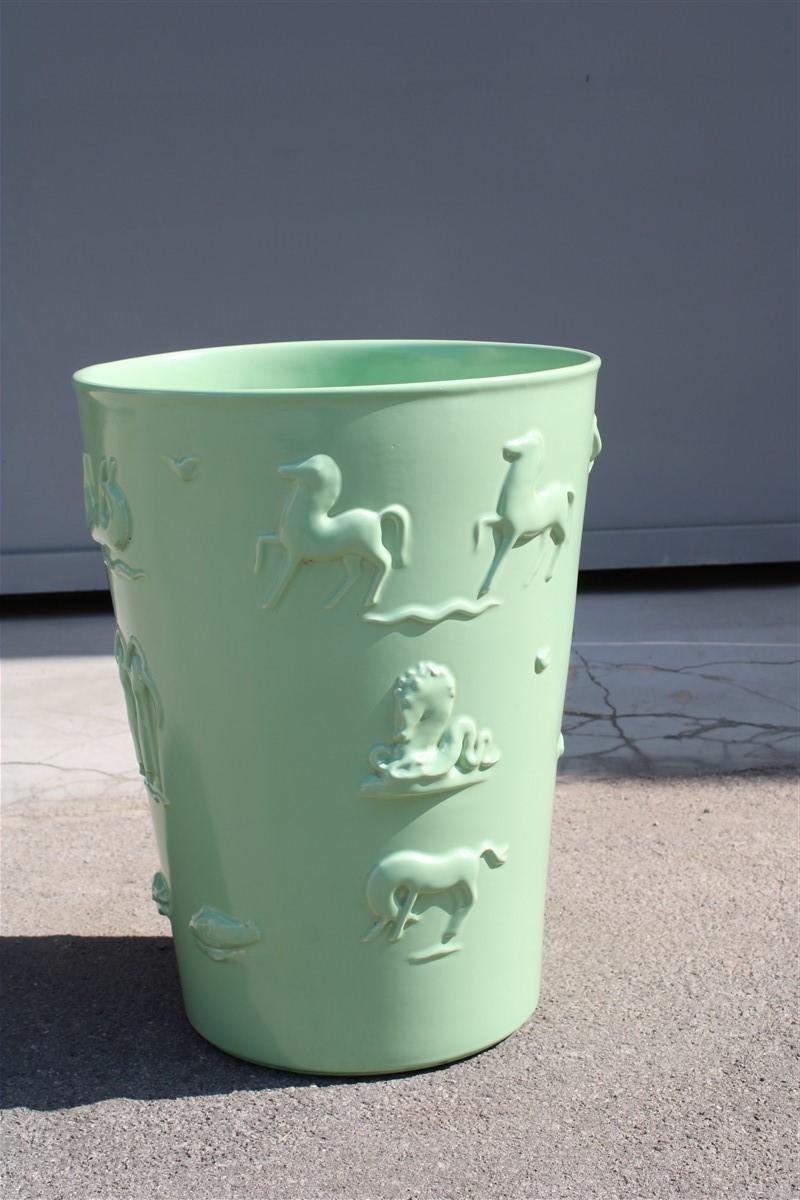 Rare green great vase Angelo Biancini 1930 futuristic made in Italy Laveno.