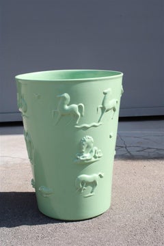 Rare Green Great Vase Angelo Biancini 1930 Futuristic Made in Italy Laveno