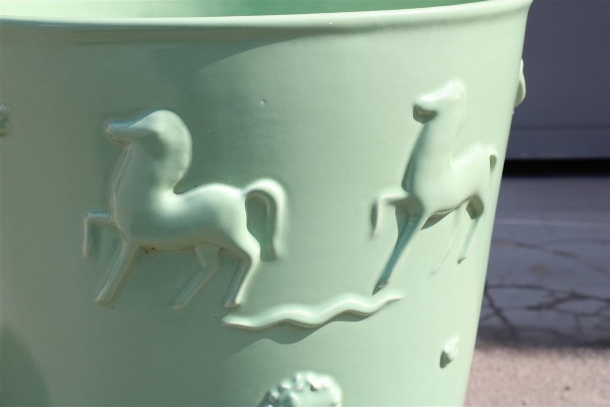 Art Deco Rare Green Great Vase Angelo Biancini 1930 Futuristic Made in Italy Laveno For Sale
