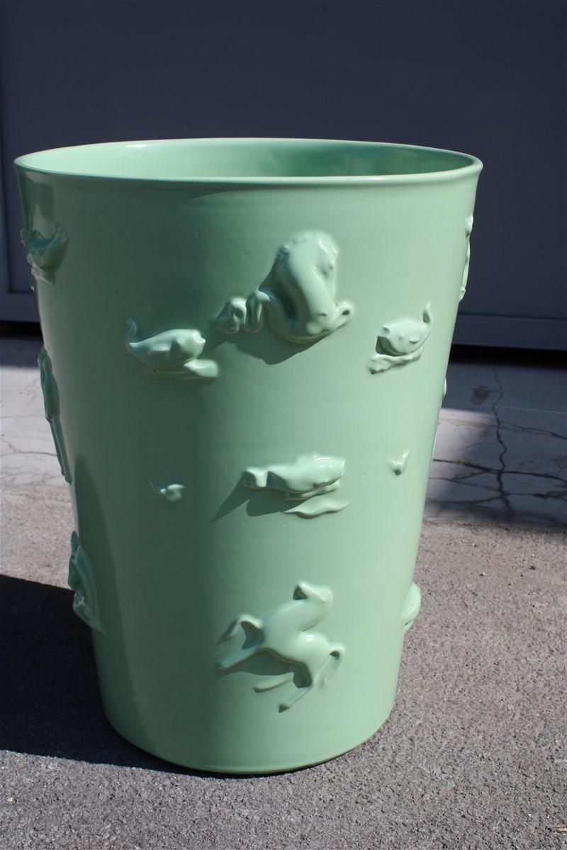 Milieu du XXe siècle Grand vase vert rare Angelo Biancini 1930 Futuriste Fabriqué en Italie Laveno en vente