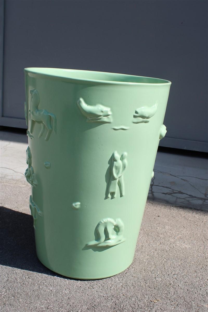 Ceramic Rare Green Great Vase Angelo Biancini 1930 Futuristic Made in Italy Laveno For Sale