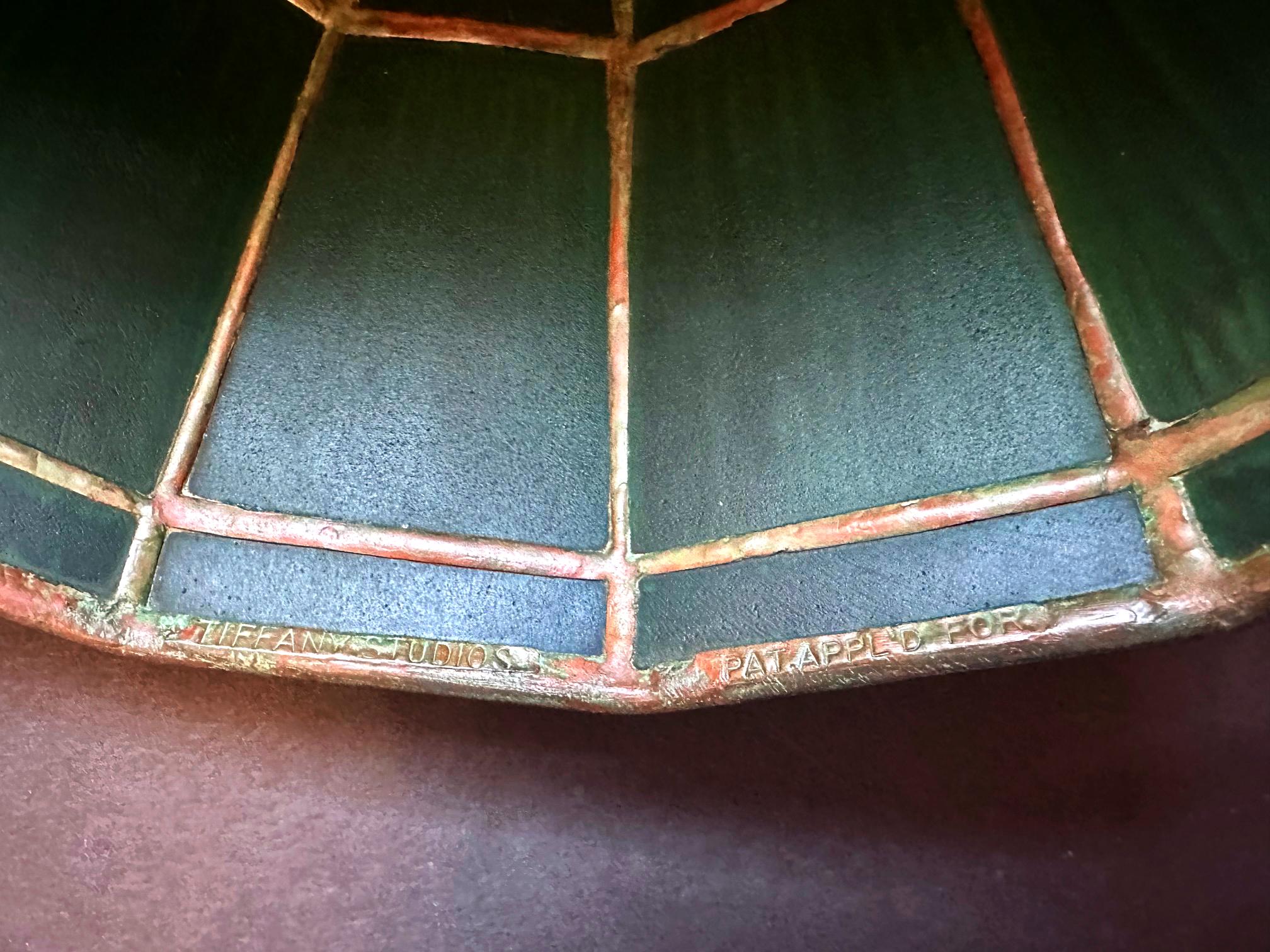 Rare Green Linenfold Double Student Table Lamp Tiffany Studio For Sale 9