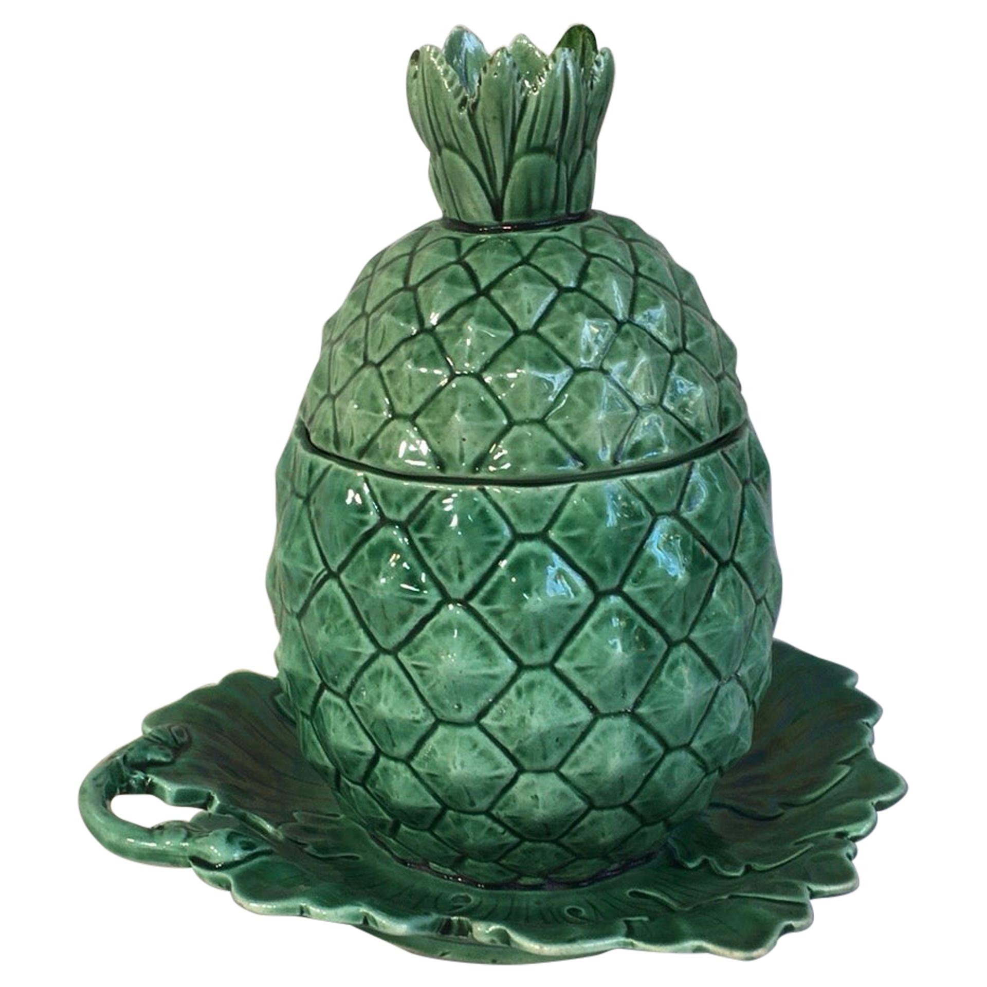 Rare Green Majolica Pineapple Tureen, Circa 1880