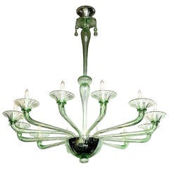Rare Green Murano Glass Chandelier in the Manner of Venini, Italy