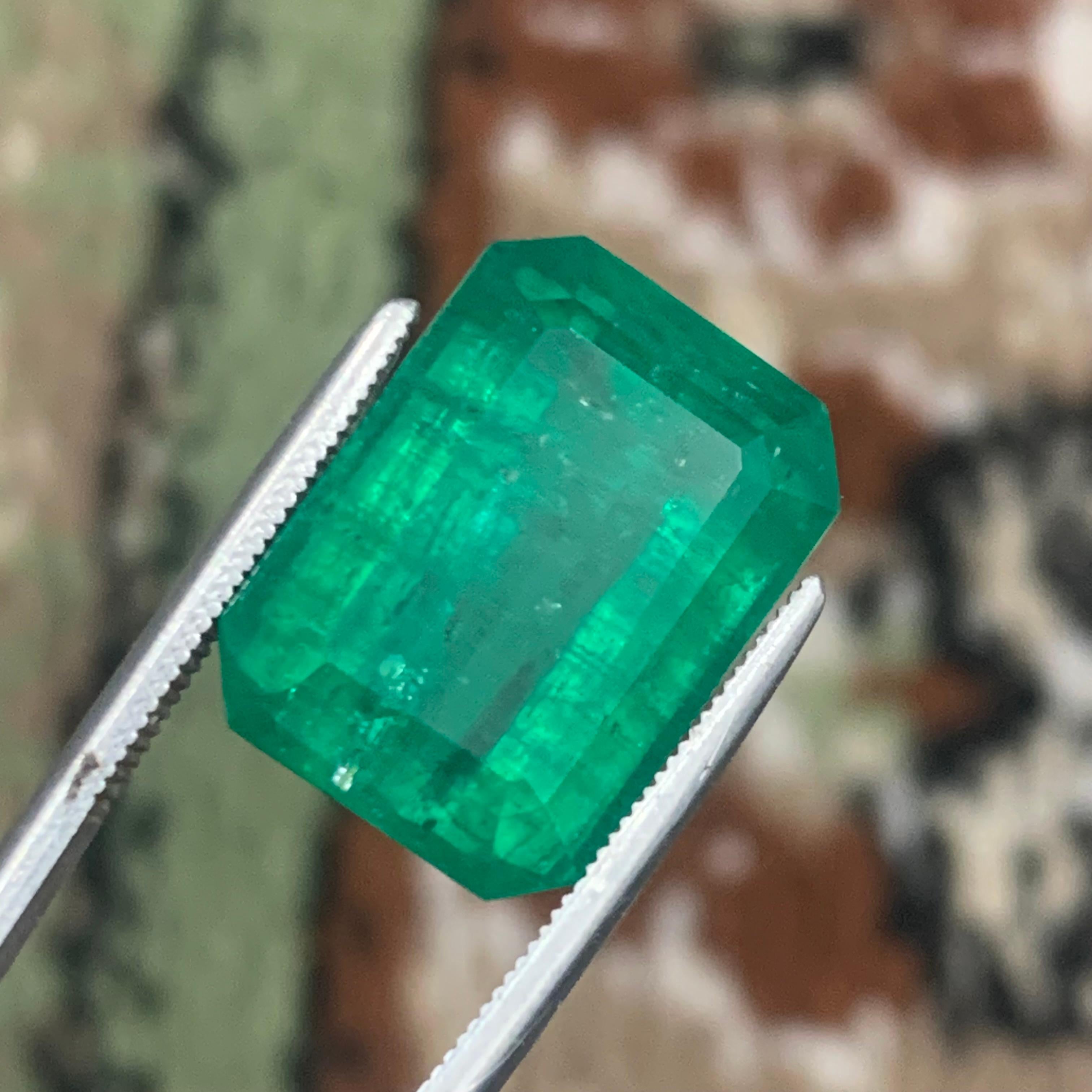 Rare Green Natural Emerald Ring Pendant Loose Gemstone 15.40Ct Emerald Cut-Jewel For Sale 5