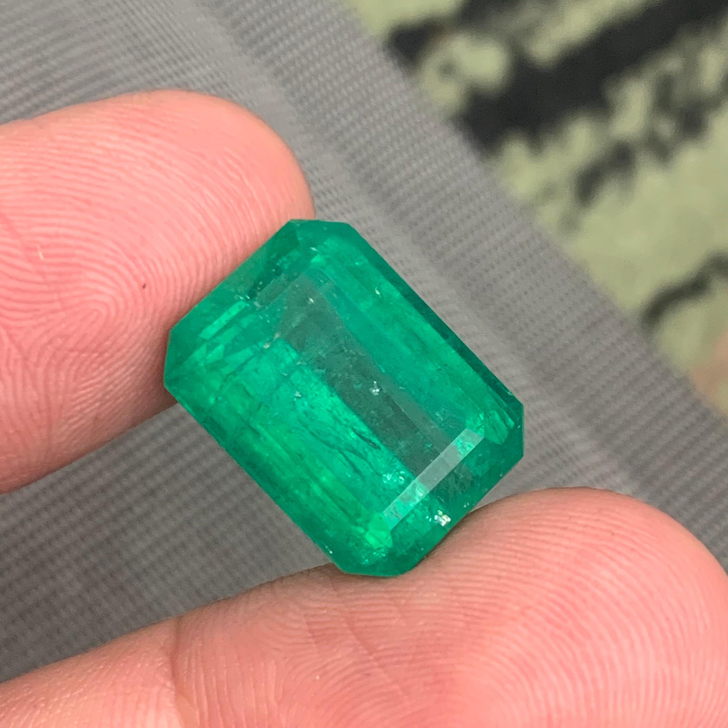 Rare Green Natural Emerald Ring Pendant Loose Gemstone 15.40Ct Emerald Cut-Jewel For Sale 7