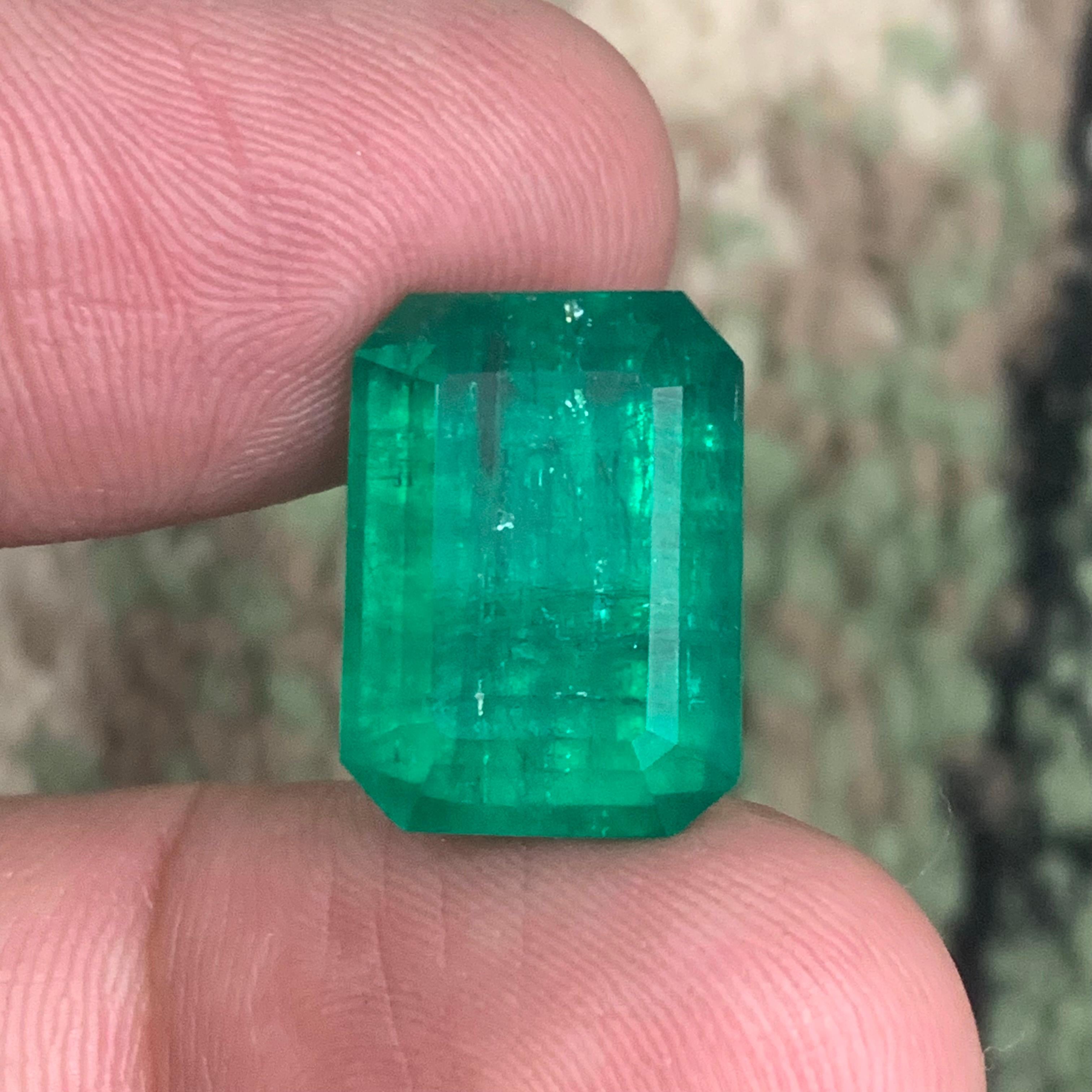 Rare Green Natural Emerald Ring Pendant Loose Gemstone 15.40Ct Emerald Cut-Jewel For Sale 8