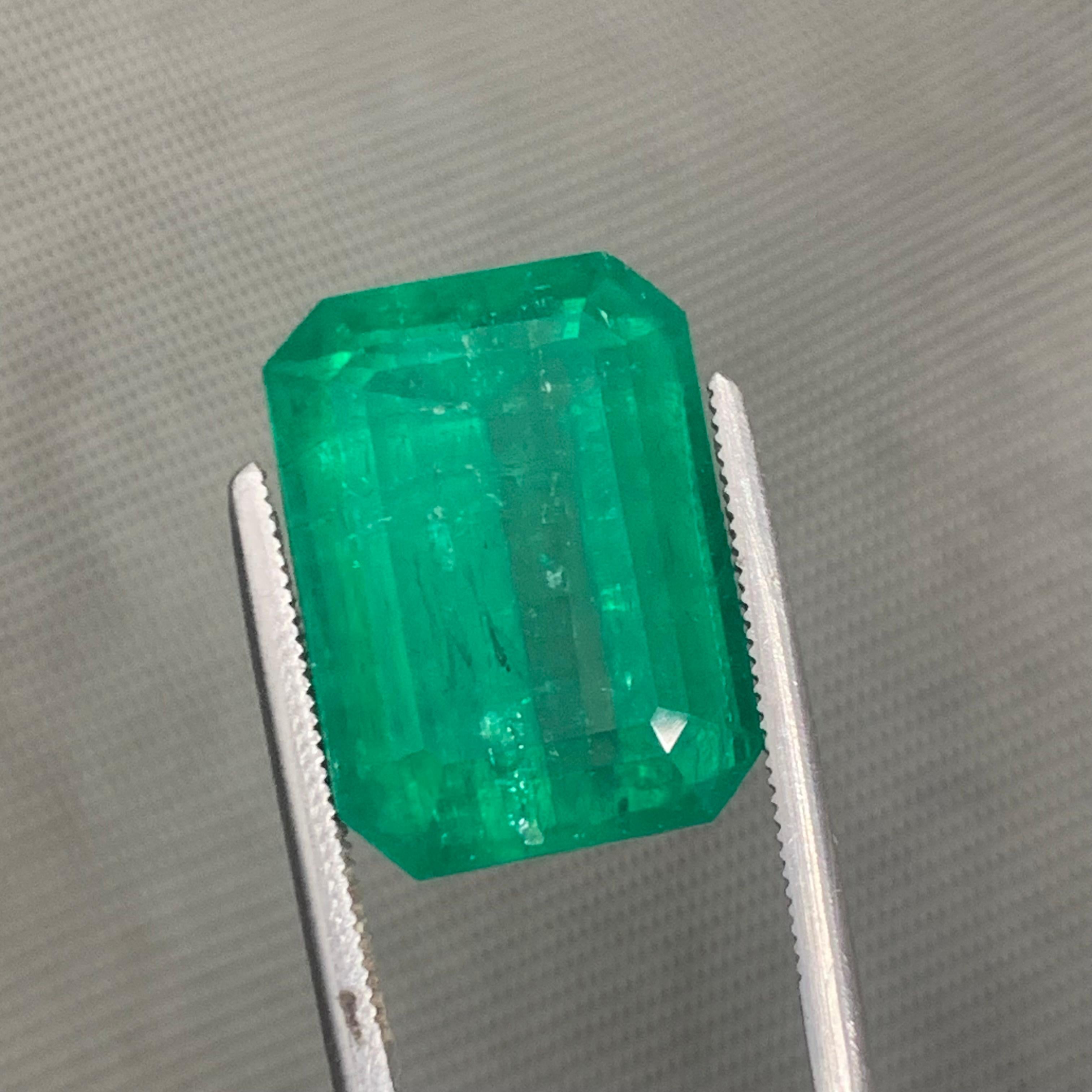 Rare Green Natural Emerald Ring Pendant Loose Gemstone 15.40Ct Emerald Cut-Jewel For Sale 9