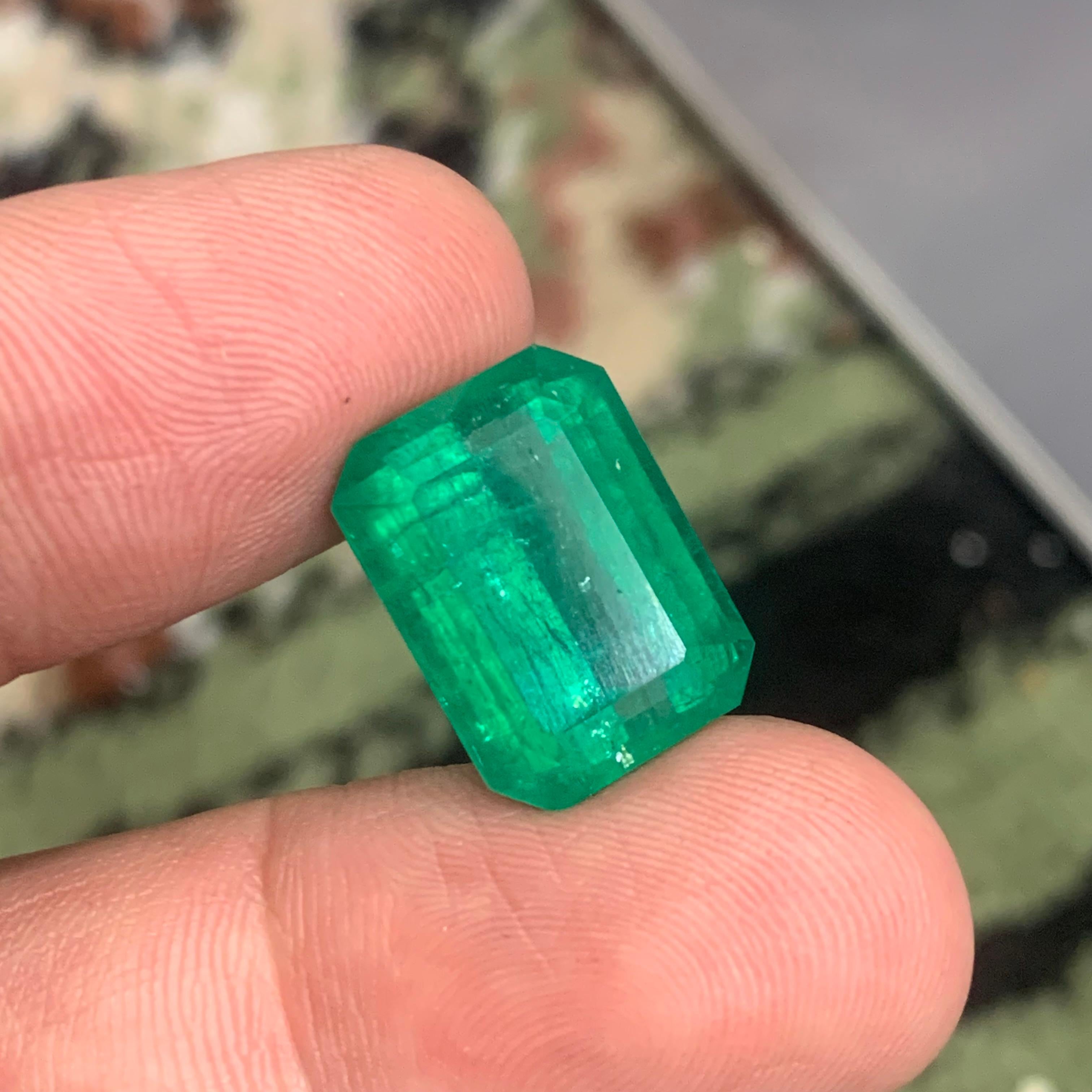 Rare Green Natural Emerald Ring Pendant Loose Gemstone 15.40Ct Emerald Cut-Jewel For Sale 10