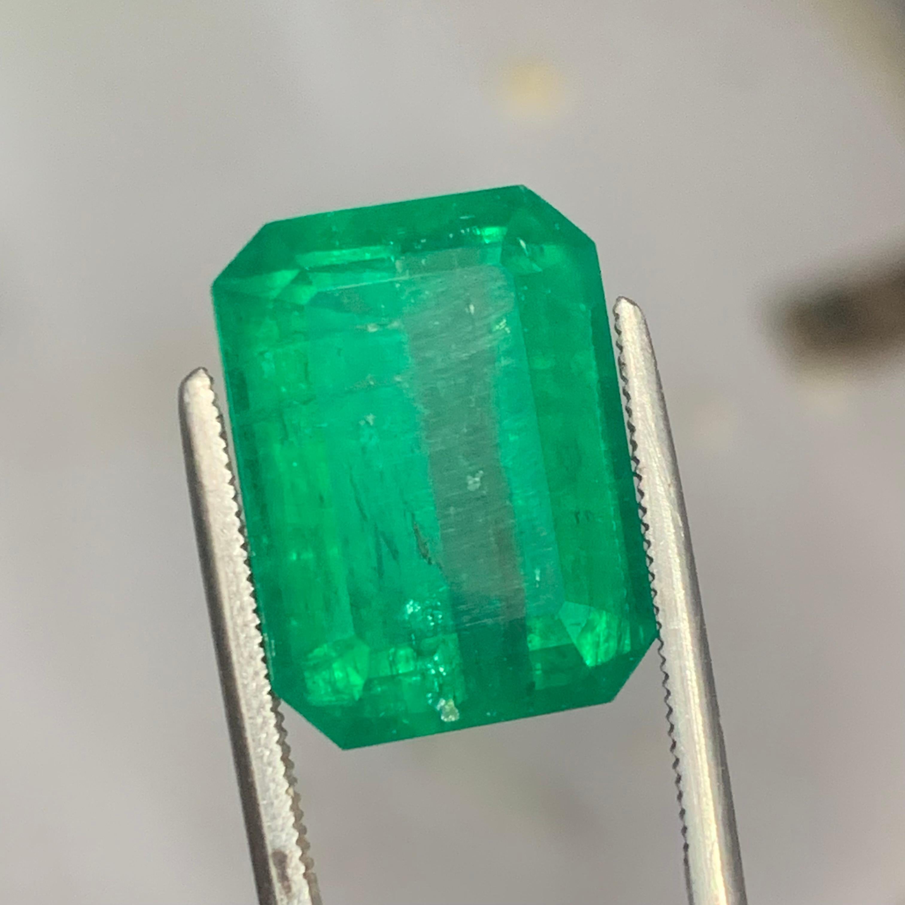 Modernist Rare Green Natural Emerald Ring Pendant Loose Gemstone 15.40Ct Emerald Cut-Jewel For Sale