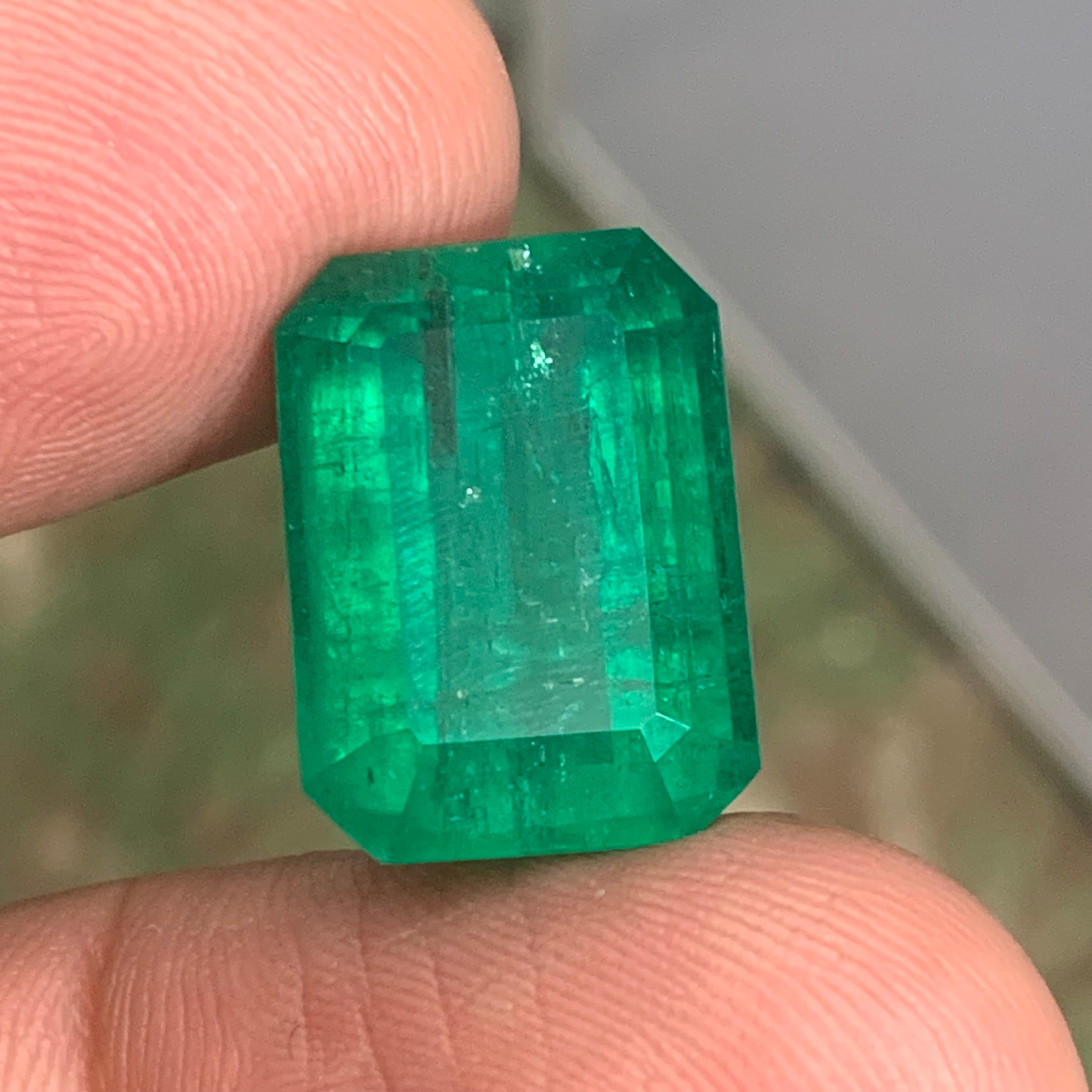 Rare Green Natural Emerald Ring Pendant Loose Gemstone 15.40Ct Emerald Cut-Jewel For Sale 1