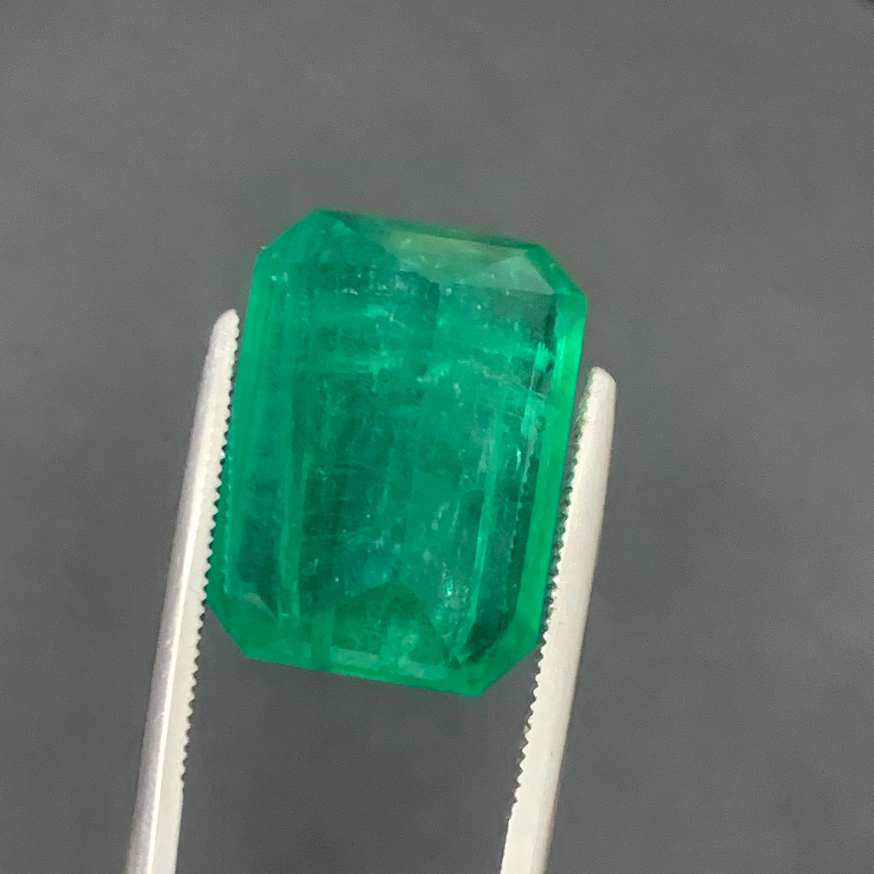 Rare Green Natural Emerald Ring Pendant Loose Gemstone 15.40Ct Emerald Cut-Jewel For Sale 3