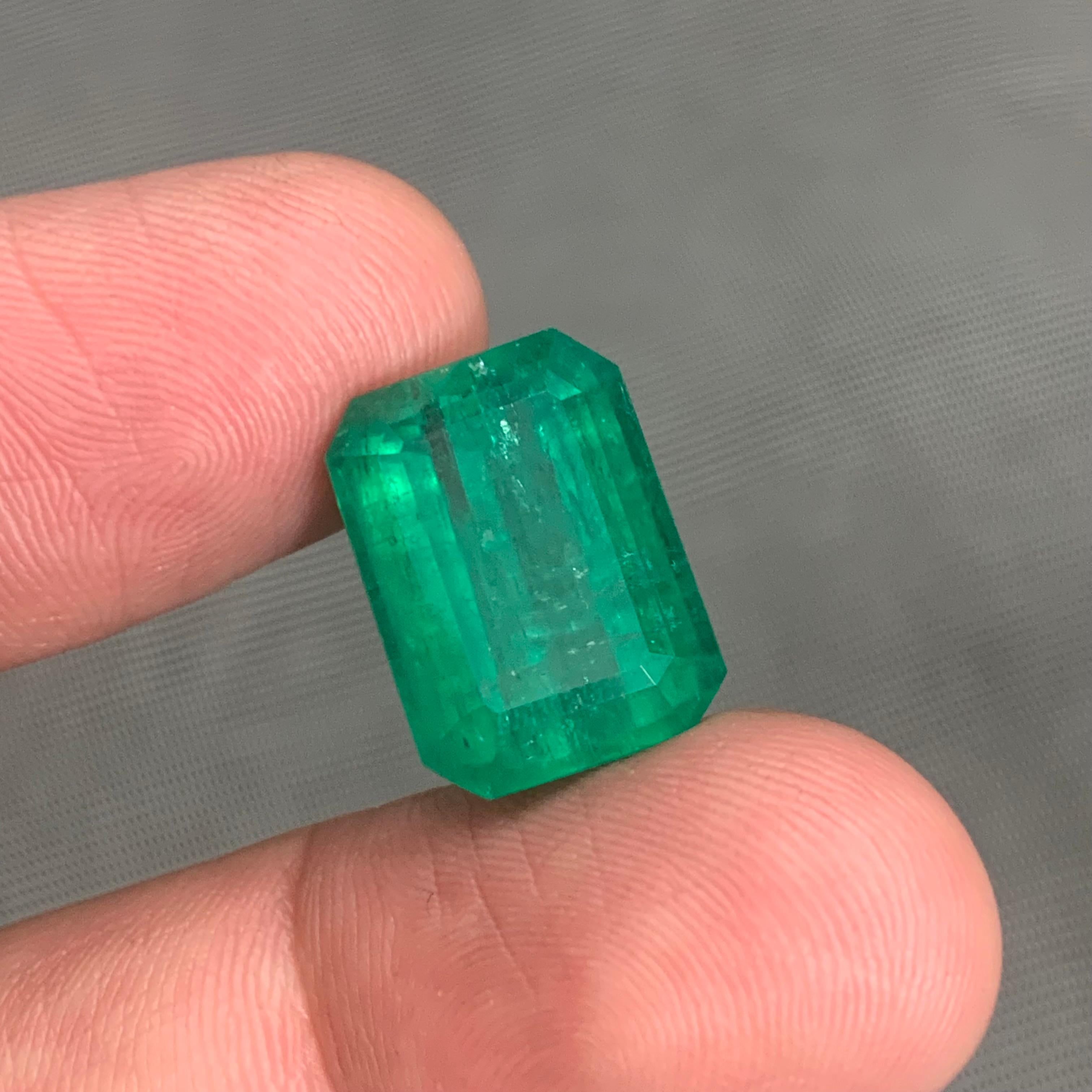 Rare Green Natural Emerald Ring Pendant Loose Gemstone 15.40Ct Emerald Cut-Jewel For Sale 4