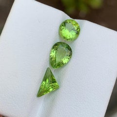 Rare Green Natural Peridot Gemstones, 3.45 Ct Round, Pear & Trillion Cut-Jewelry