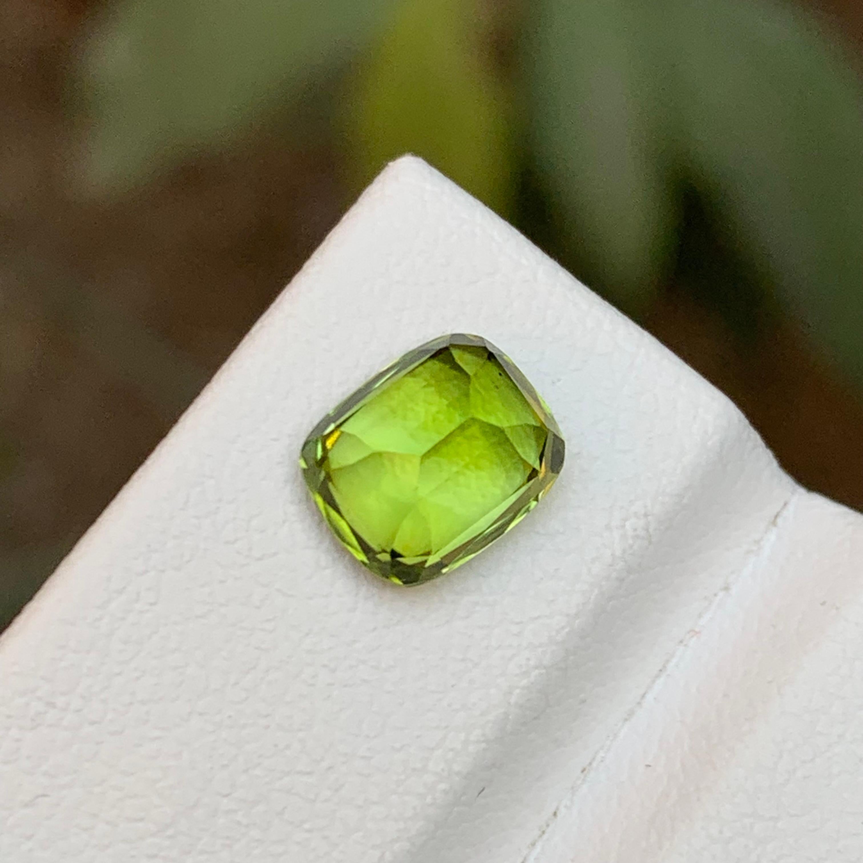Women's or Men's Rare Green Natural Peridot Loose Gemstone, 2.30 Ct Cushion Cut Ideal for Ring For Sale
