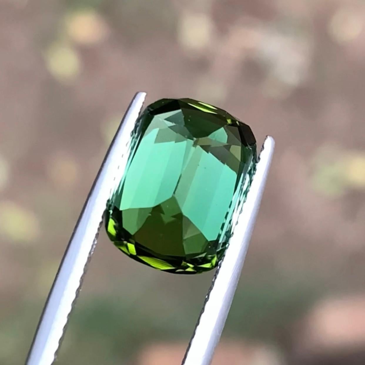 Cushion Cut Rare Green Natural Tourmaline Gemstone, 5.90 Ct Step Cushion Mix Cut for Ring For Sale