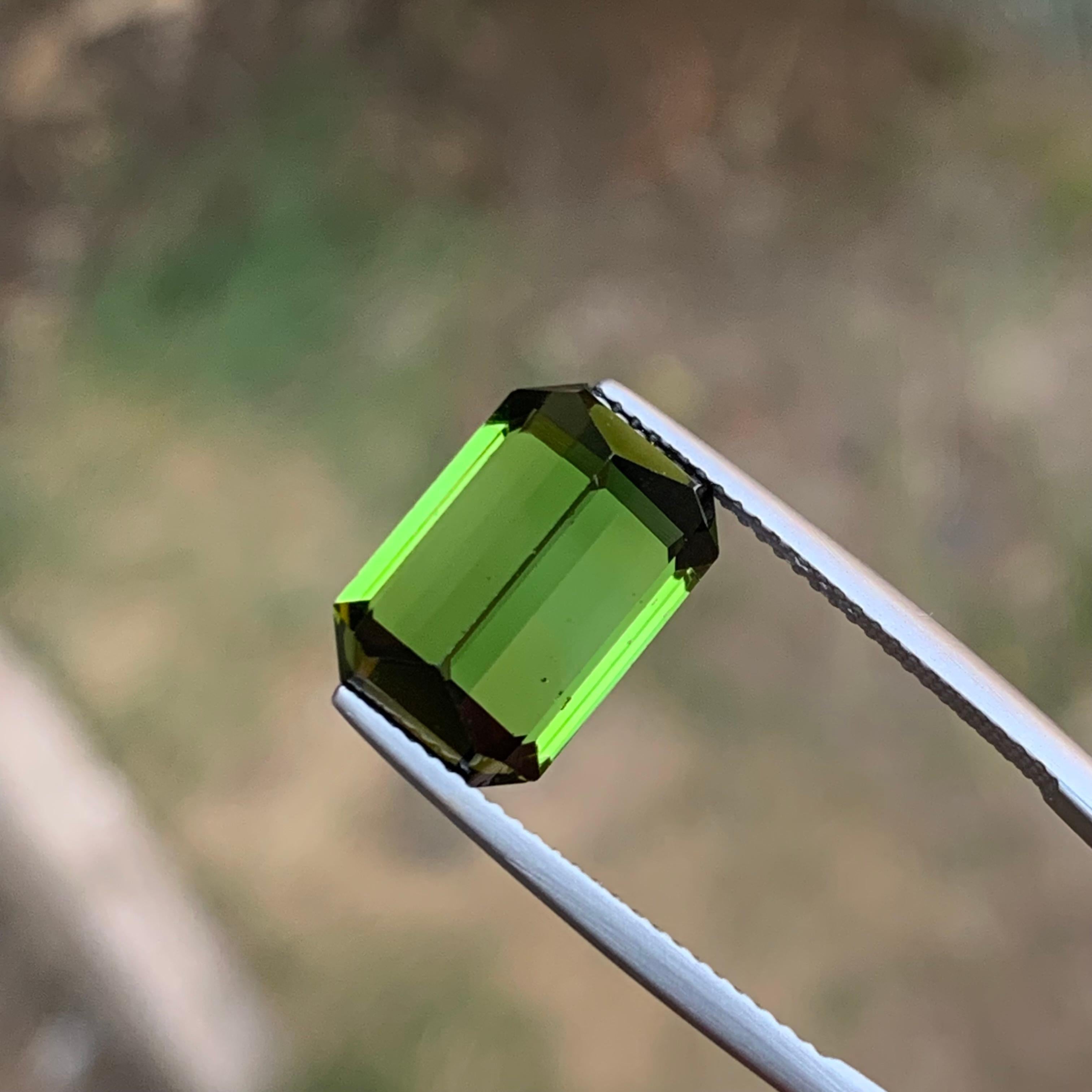 Rare Green Natural Tourmaline Loose Gemstone, 7.75 Ct-Emerald Cut Top Quality For Sale 1