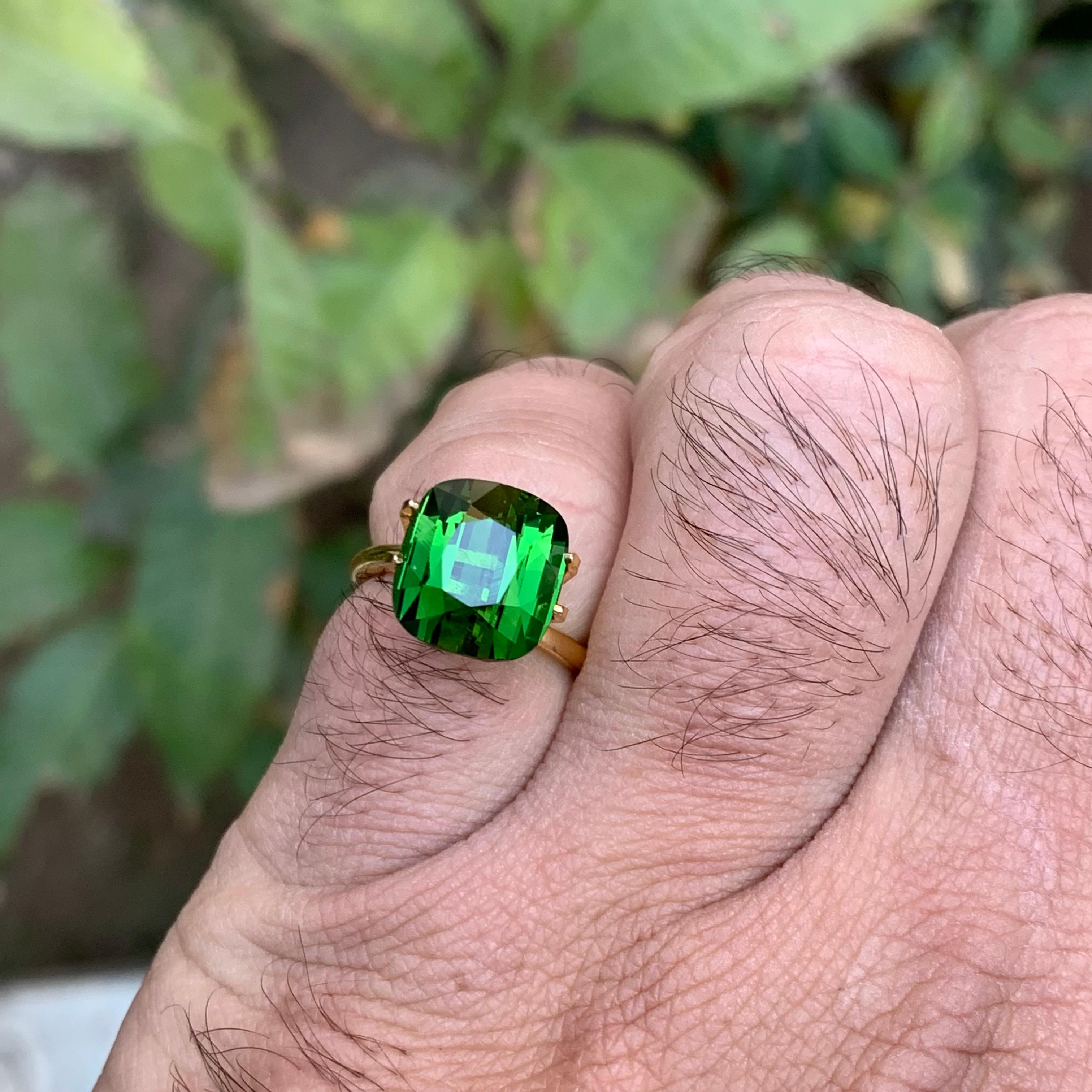 Rare Green Natural Tourmaline Ring Loose Gemstone 7.55 Ct Cushion Cut-Jewelry For Sale 6