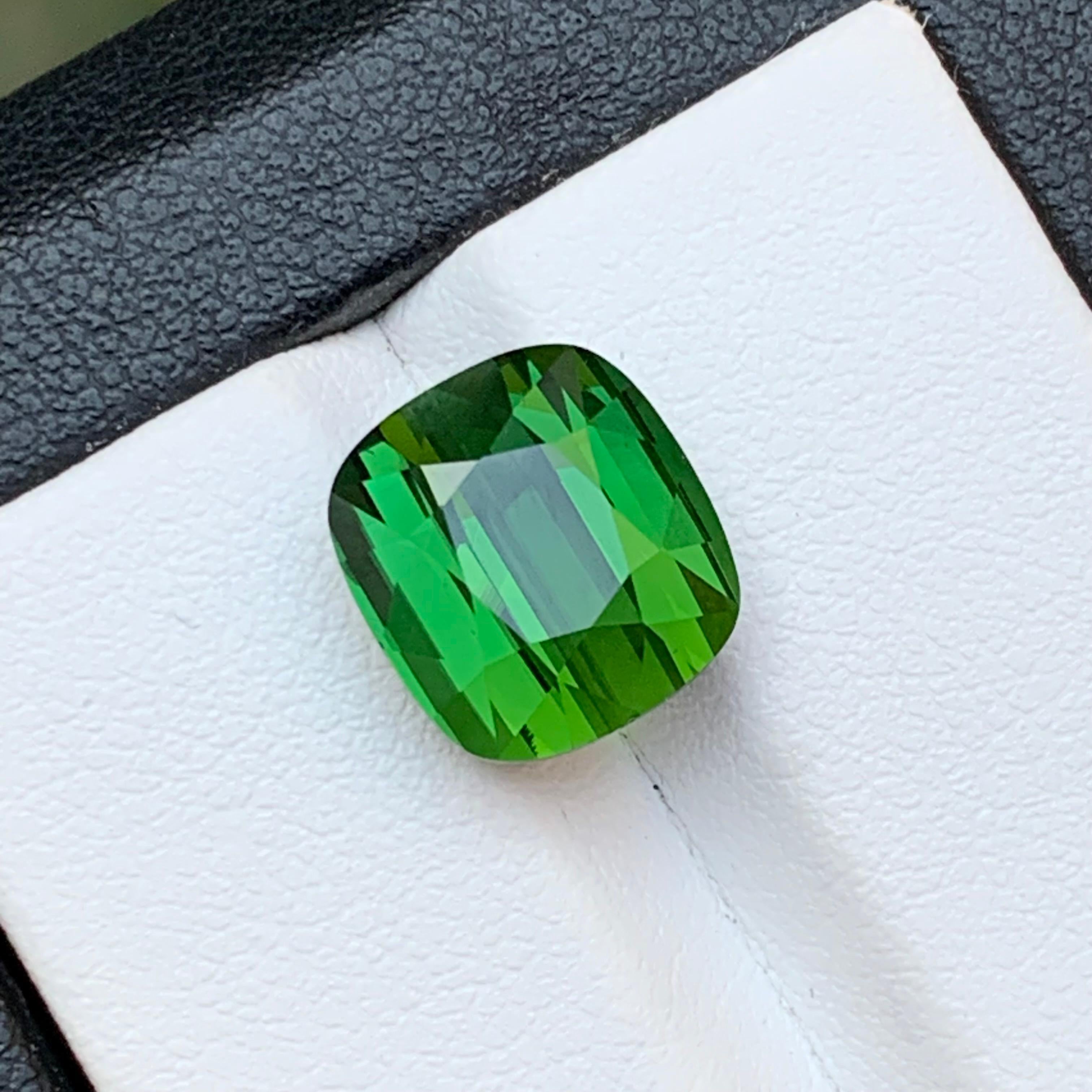 Rare Green Natural Tourmaline Ring Loose Gemstone 7.55 Ct Cushion Cut-Jewelry For Sale 8