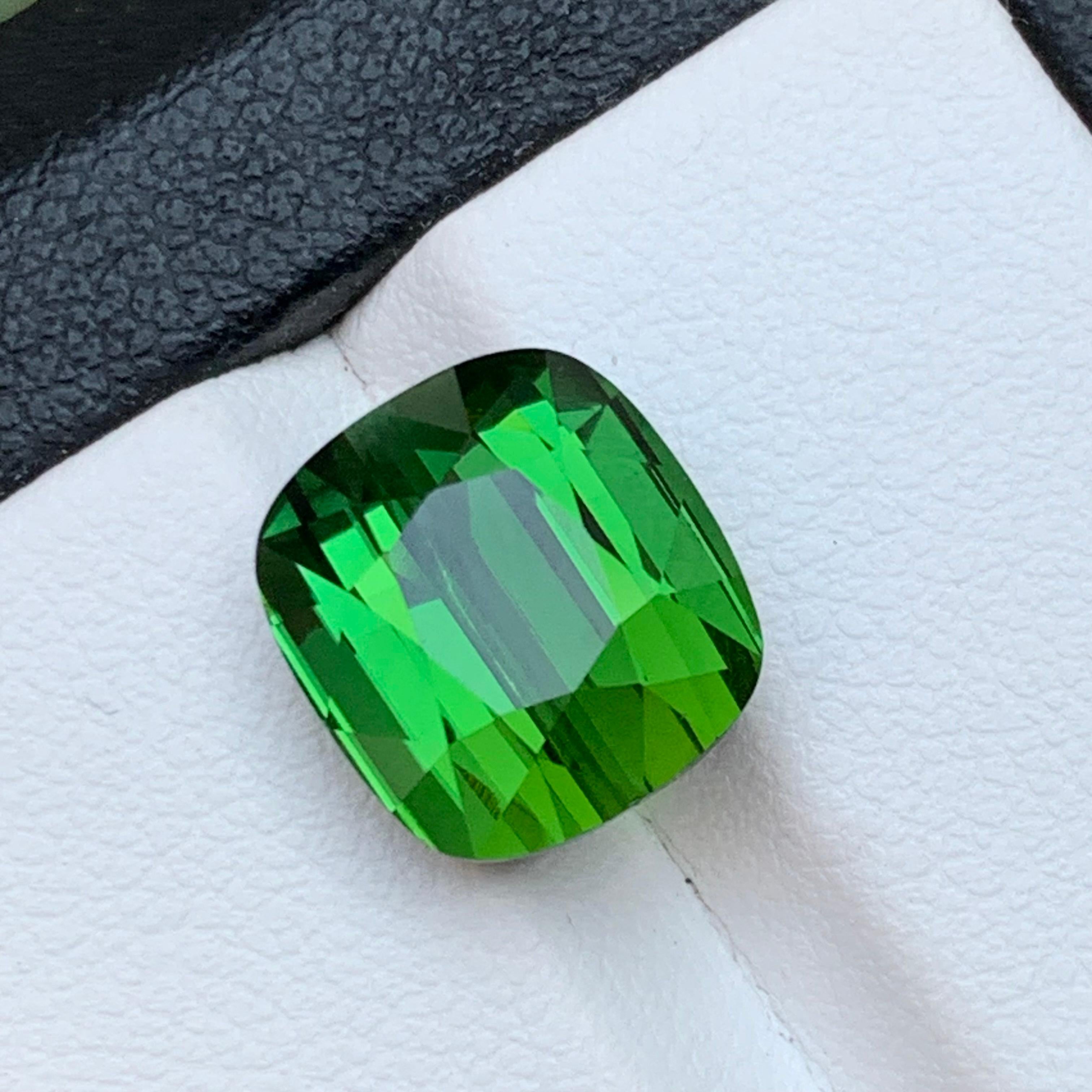Rare Green Natural Tourmaline Ring Loose Gemstone 7.55 Ct Cushion Cut-Jewelry For Sale 1