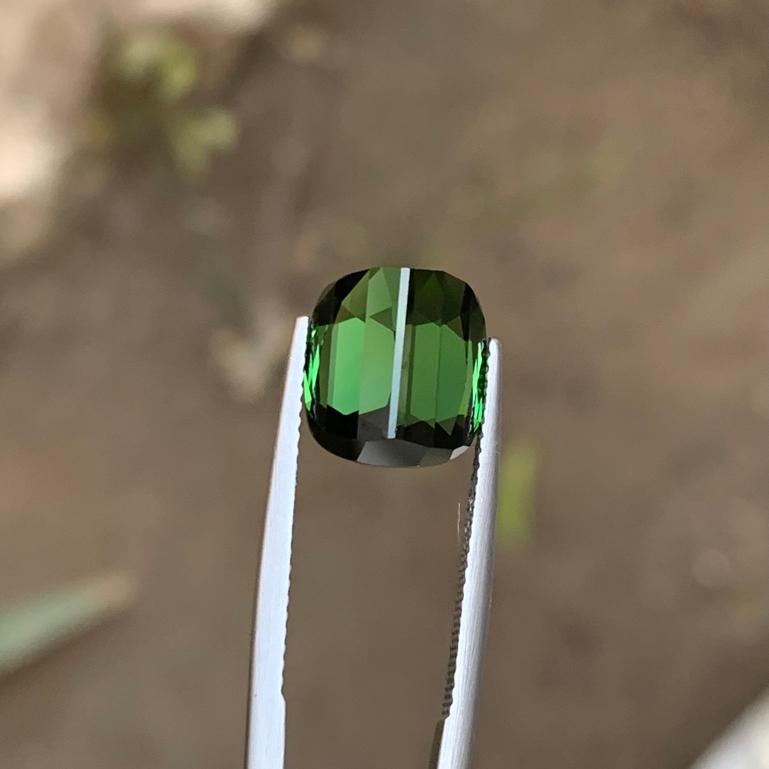 Rare Green Natural Tourmaline Ring Loose Gemstone 7.55 Ct Cushion Cut-Jewelry For Sale 4