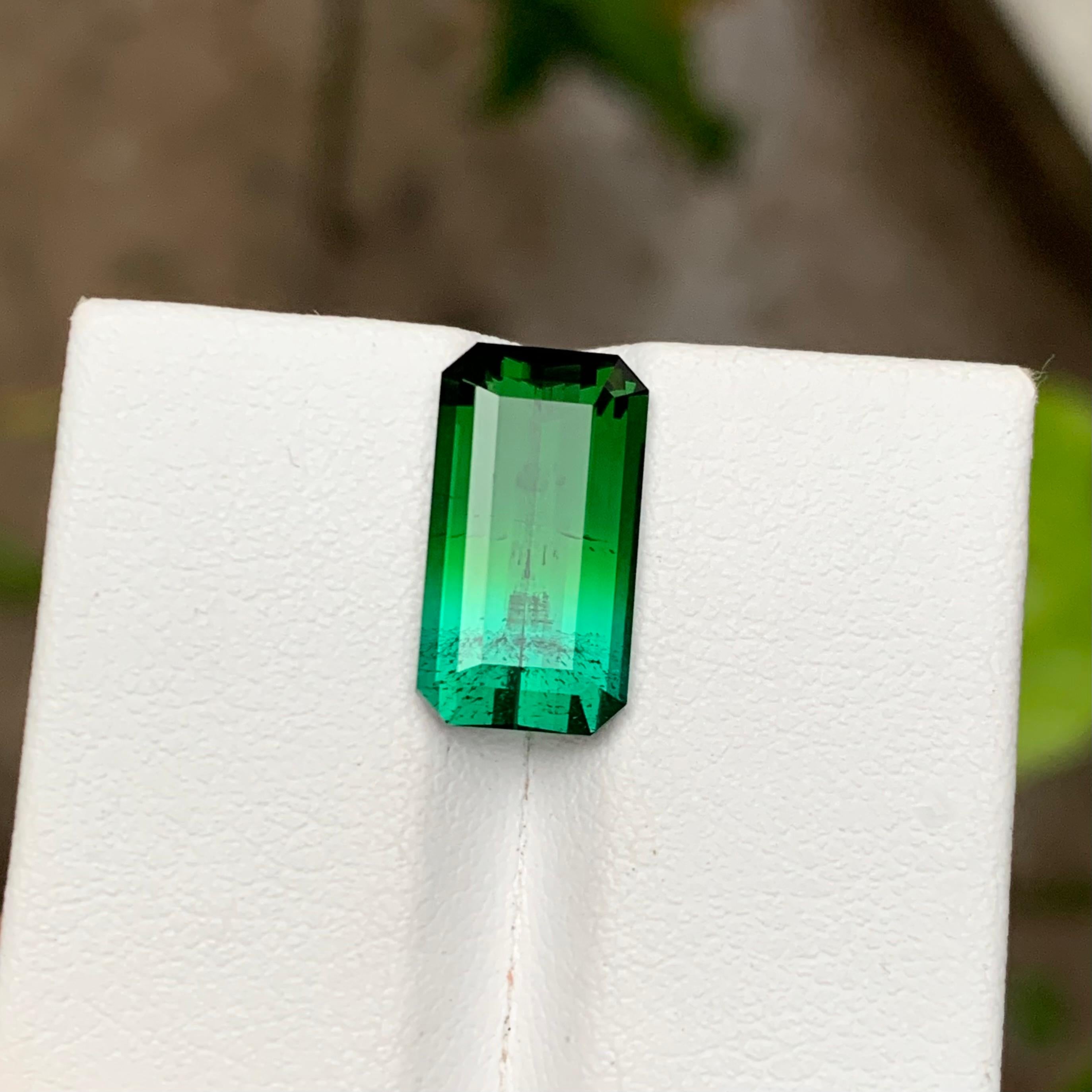 Rare Green & Neon Blue Bicolor Tourmaline Gemstone, 5.05 Ct Emerald Cut for Ring For Sale 6