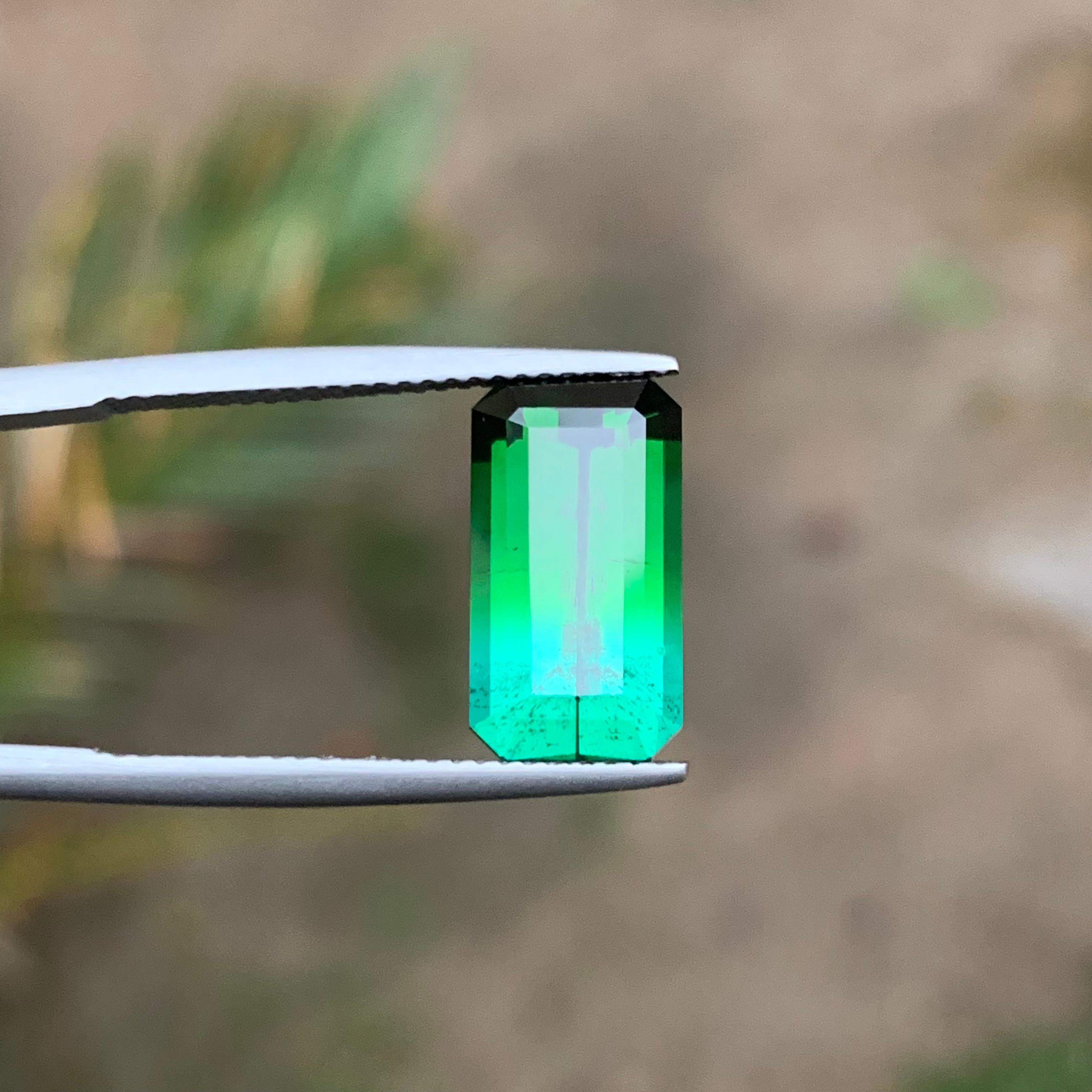 Rare Green & Neon Blue Bicolor Tourmaline Gemstone, 5.05 Ct Emerald Cut for Ring For Sale 7