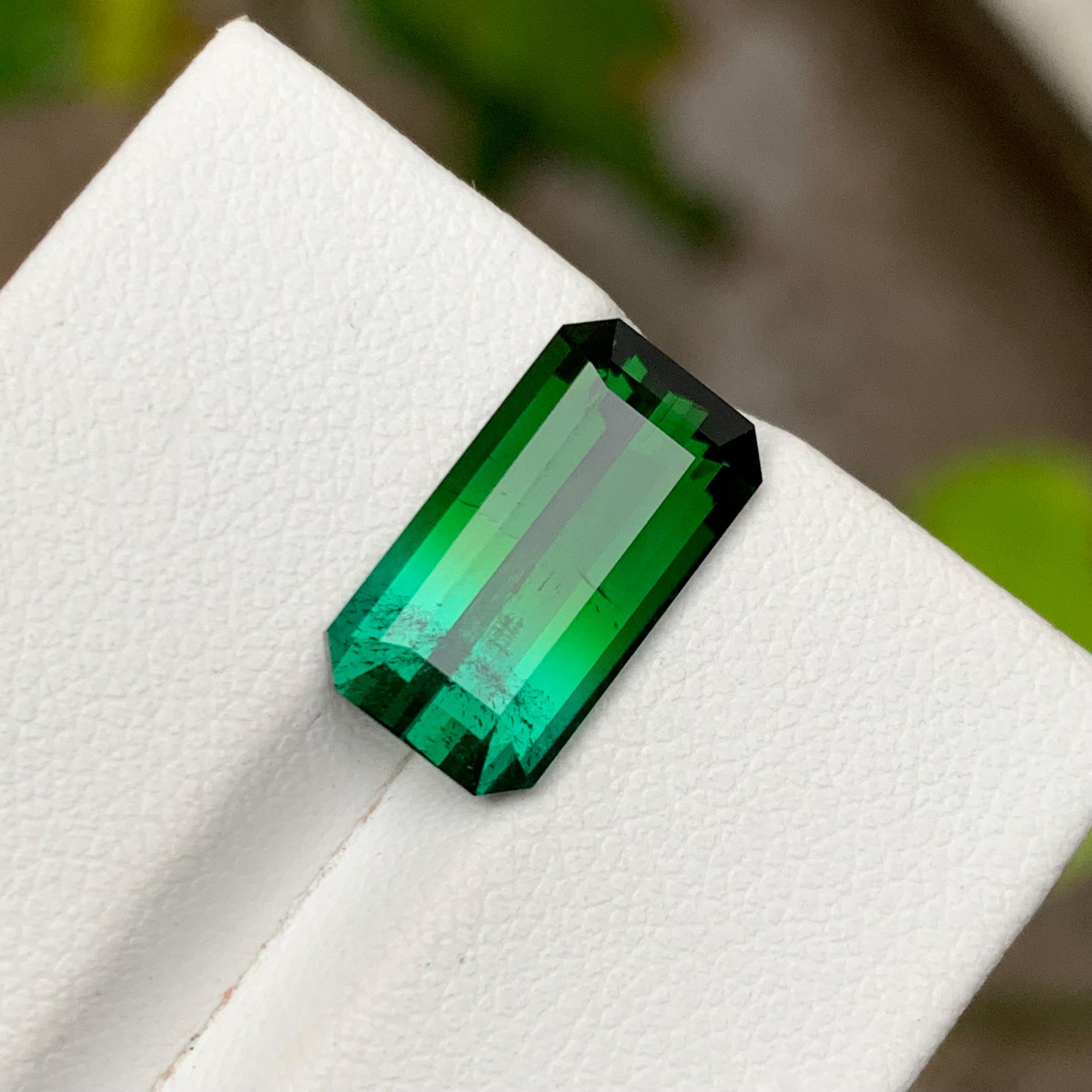 Rare Green & Neon Blue Bicolor Tourmaline Gemstone, 5.05 Ct Emerald Cut for Ring For Sale 8