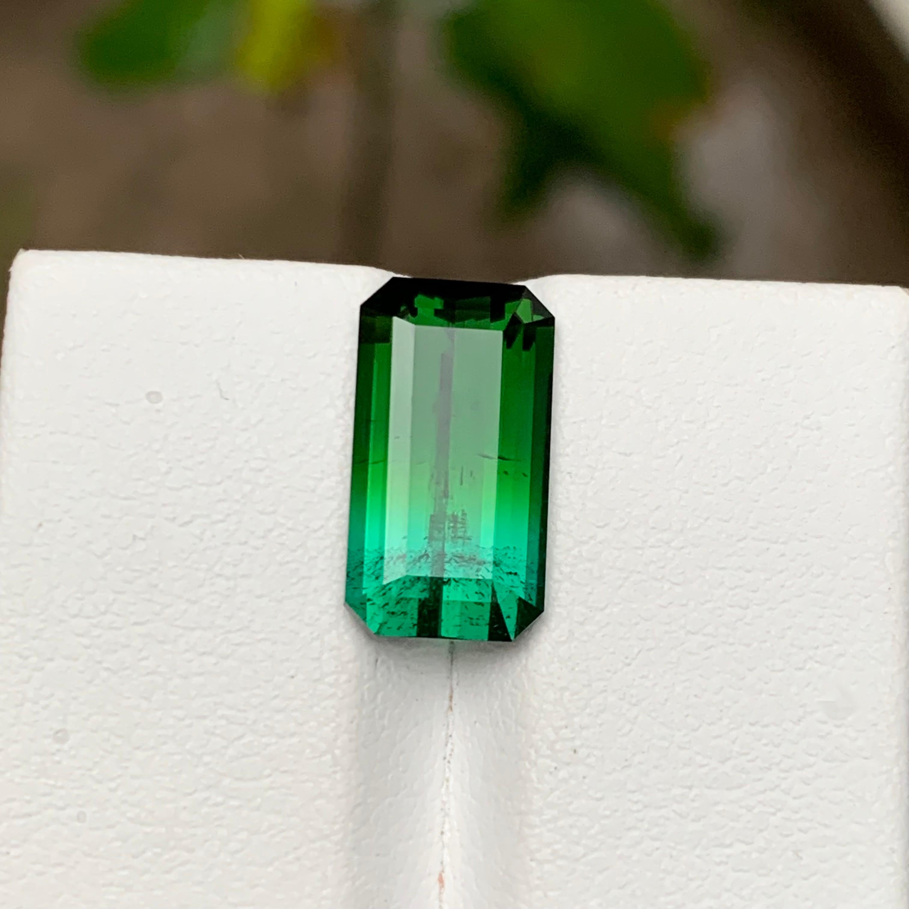 GEMSTONE TYPE: Tourmaline
PIECE(S): 1
WEIGHT: 5.05 Carats
SHAPE: Emerald Cut
SIZE (MM): 14.05 x 7.68 x 5.19
COLOR: Bicolor
CLARITY: SI
TREATMENT: None
ORIGIN: Afghanistan
CERTIFICATE: On demand

Truly exquisite 5.05 Carat Green and Neon Blue Bicolor
