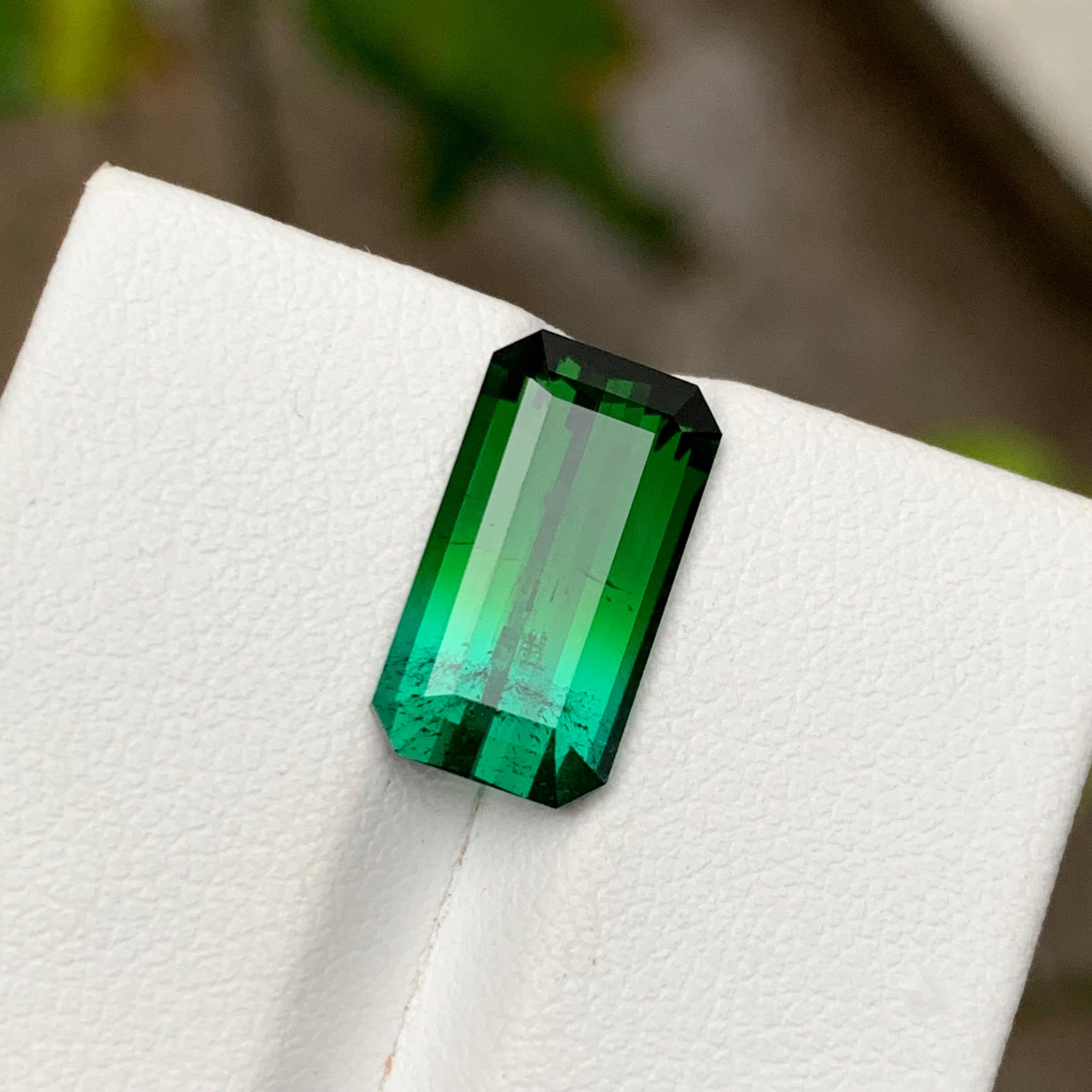 Contemporary Rare Green & Neon Blue Bicolor Tourmaline Gemstone, 5.05 Ct Emerald Cut for Ring For Sale