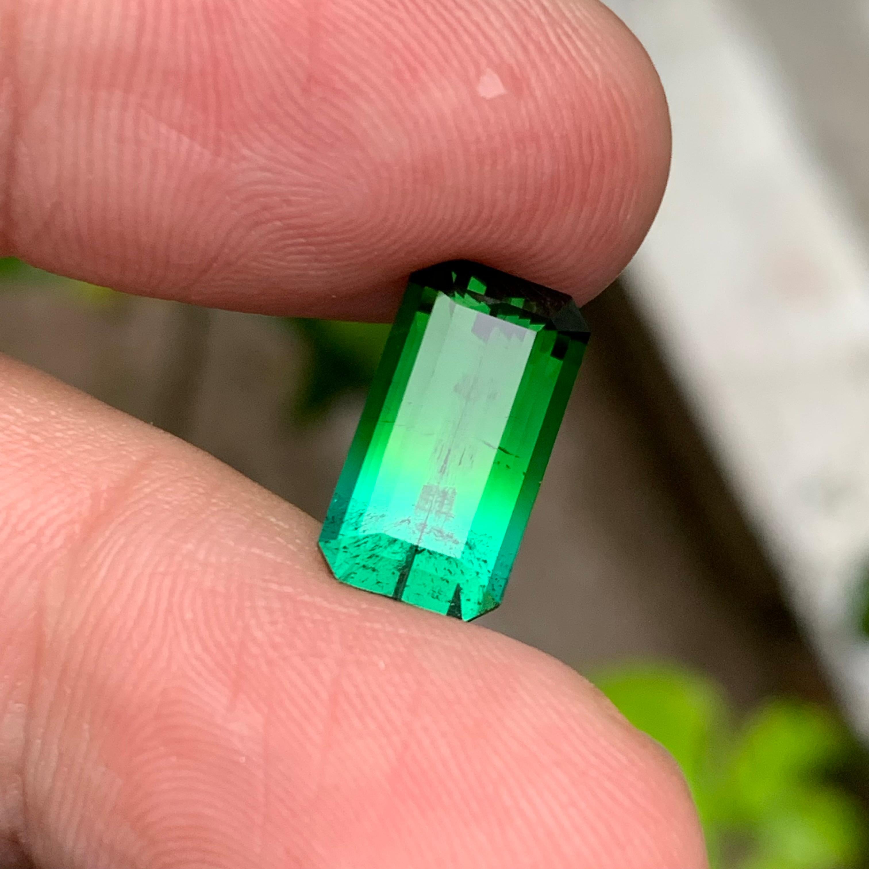 Women's or Men's Rare Green & Neon Blue Bicolor Tourmaline Gemstone, 5.05 Ct Emerald Cut for Ring For Sale