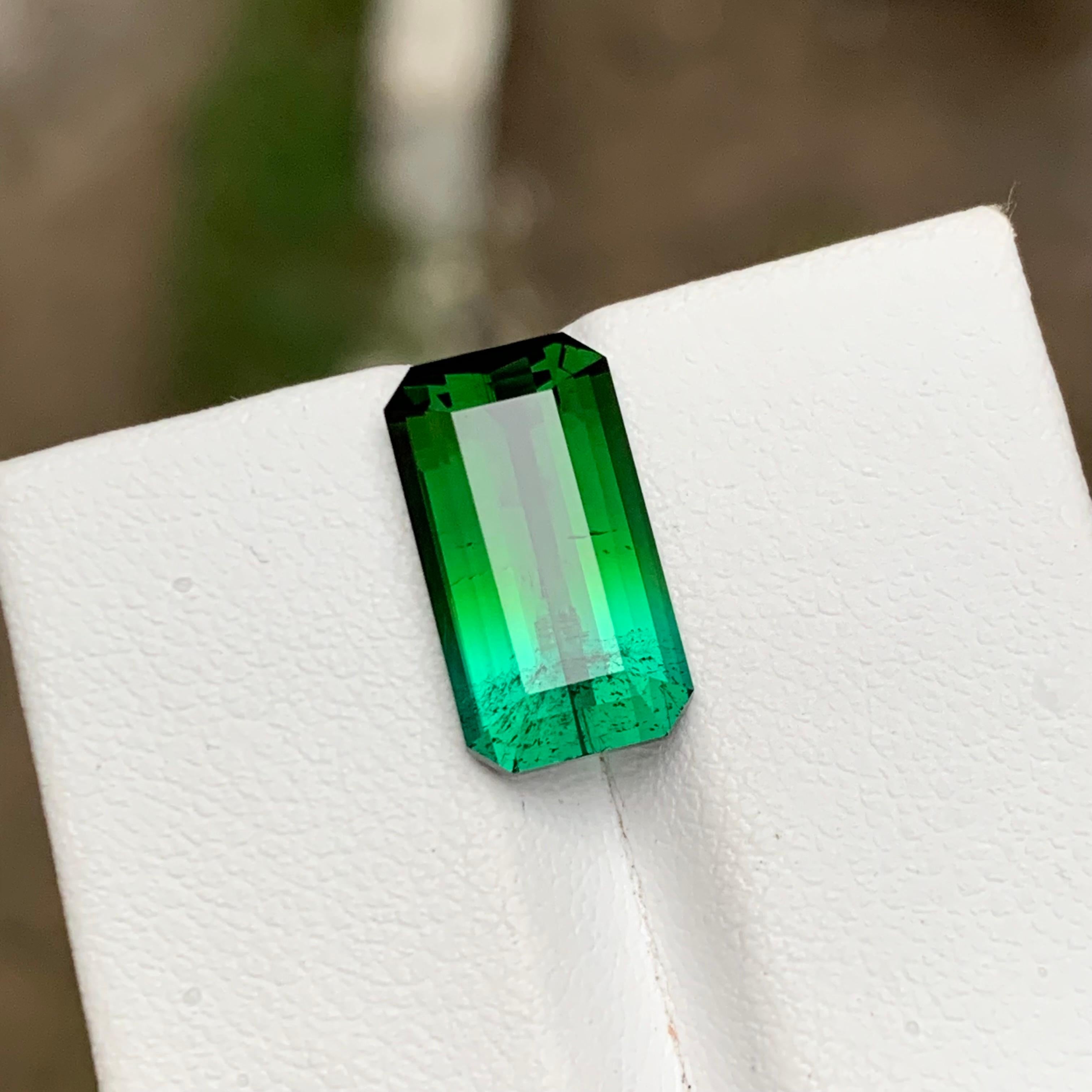Rare Green & Neon Blue Bicolor Tourmaline Gemstone, 5.05 Ct Emerald Cut for Ring For Sale 2