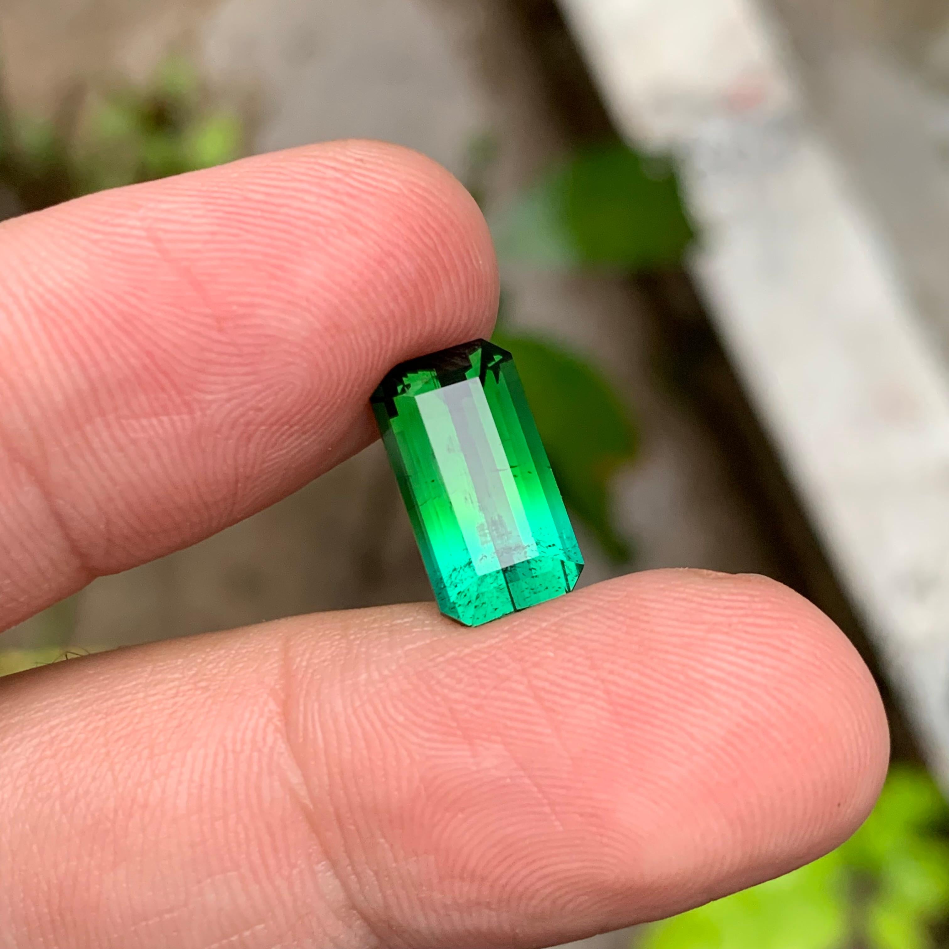 Rare Green & Neon Blue Bicolor Tourmaline Gemstone, 5.05 Ct Emerald Cut for Ring For Sale 3