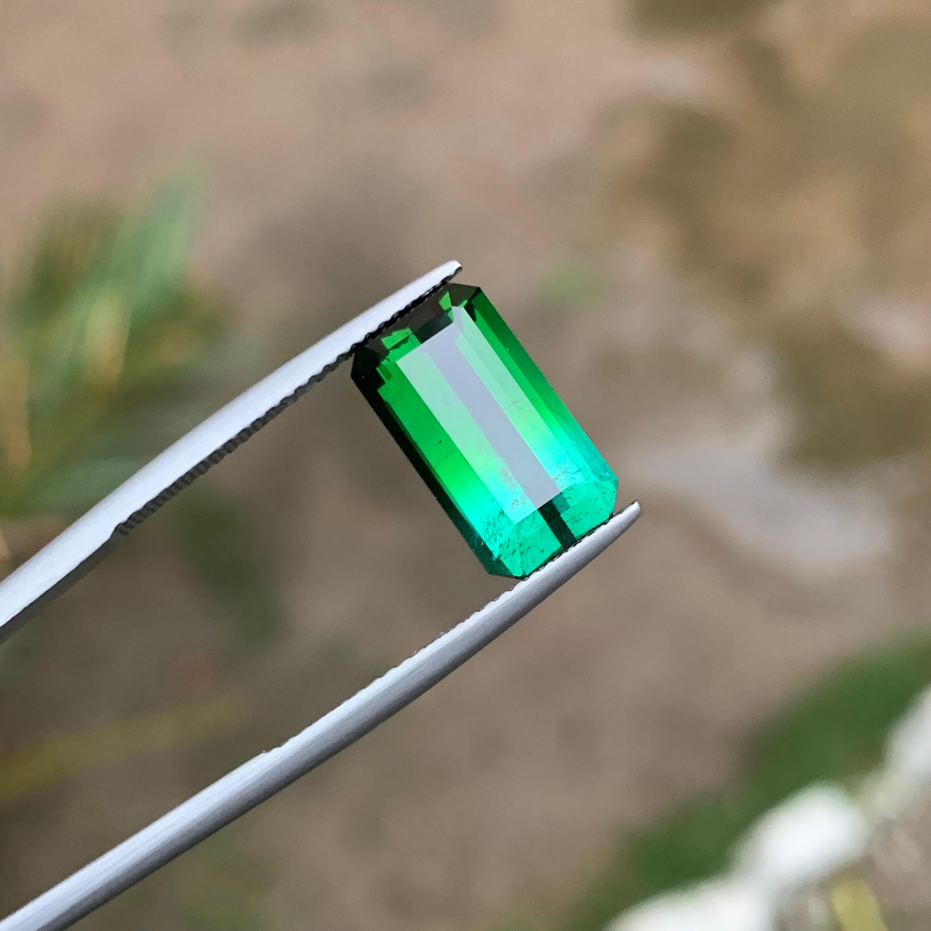 Rare Green & Neon Blue Bicolor Tourmaline Gemstone, 5.05 Ct Emerald Cut for Ring For Sale 4