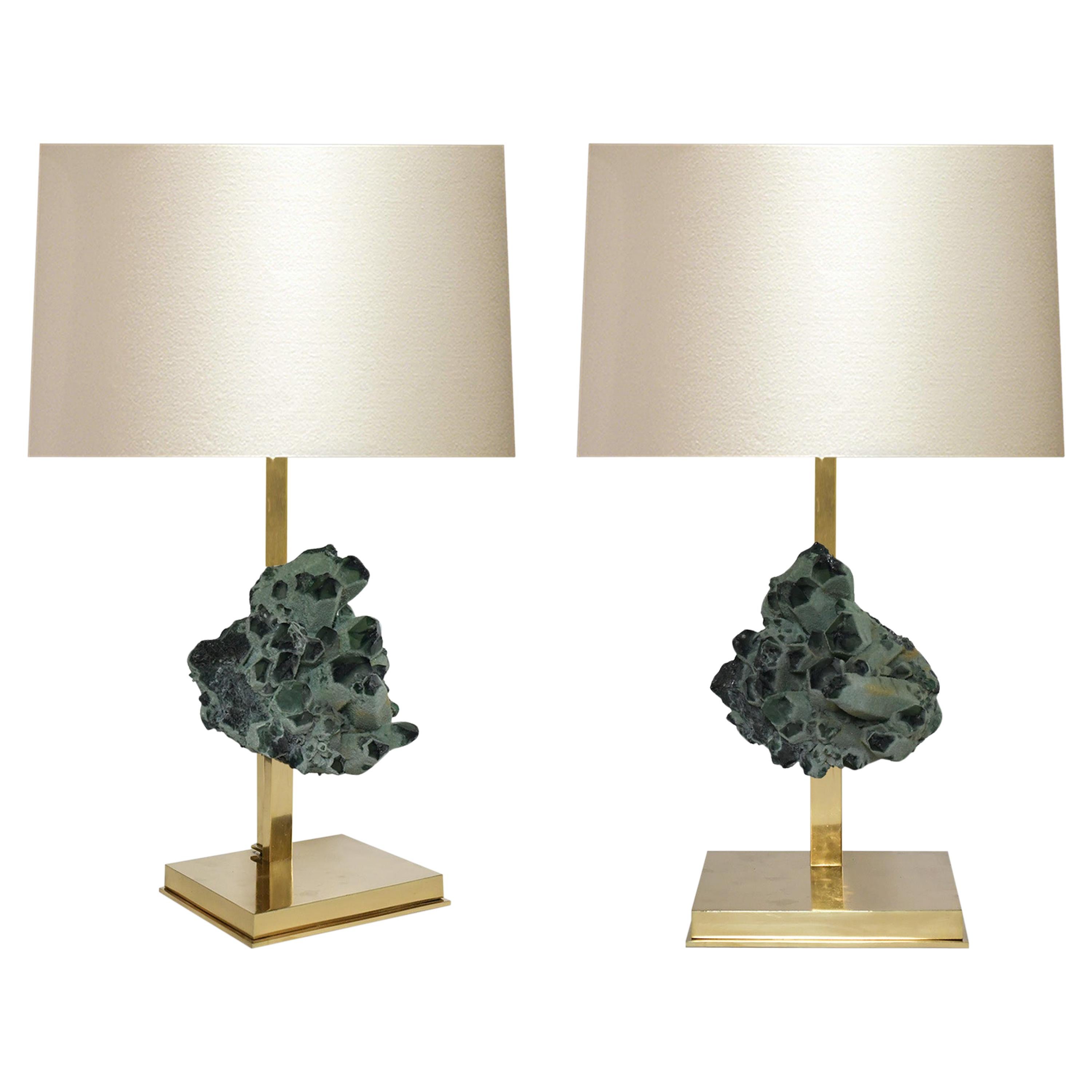 Rare Green Rock Crystal Cluster Lamps by Phoenix