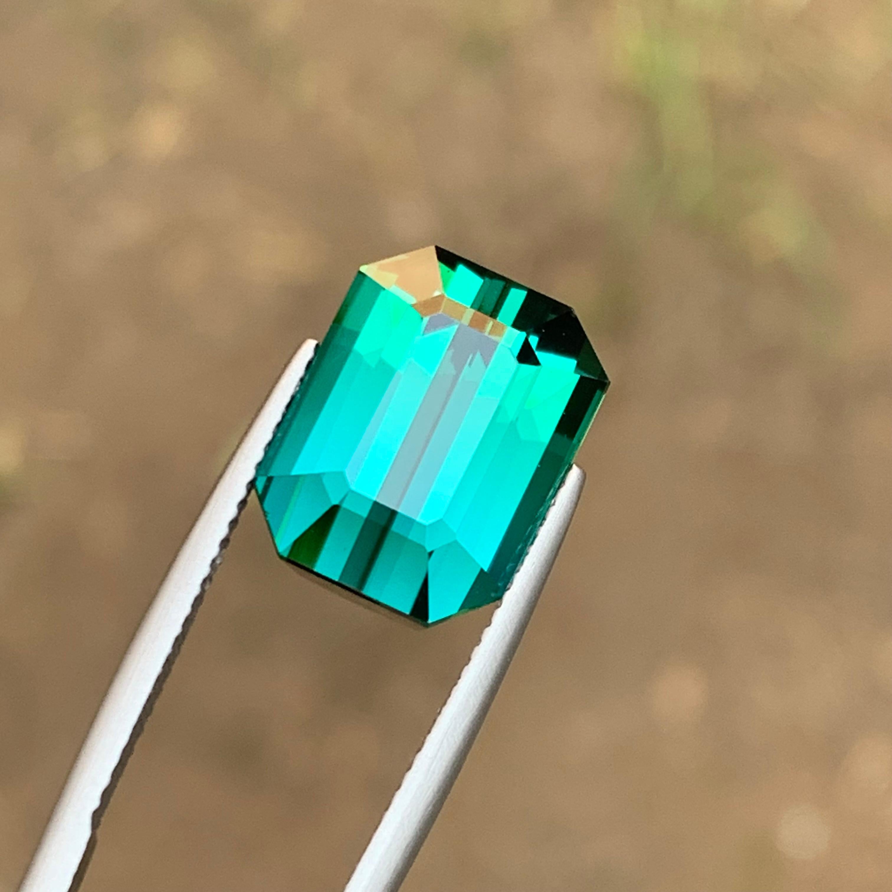 Rare Greenish Blue Flawless Natural Tourmaline Gemstone, 13.05 Ct Emerald Cut Af For Sale 4